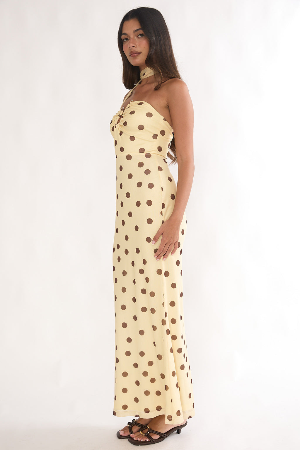 Raeva Strapless Scarf Maxi Dress Spotted Yellow by Selfie Leslie Australia