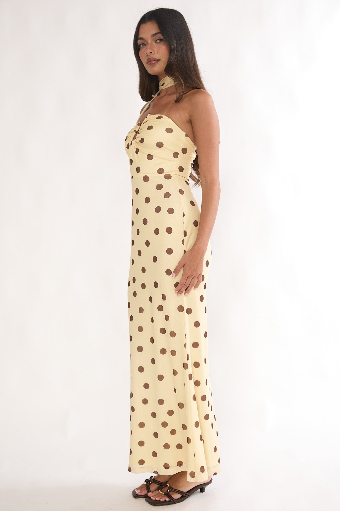 Raeva Strapless Scarf Maxi Dress Spotted Yellow by Selfie Leslie Australia