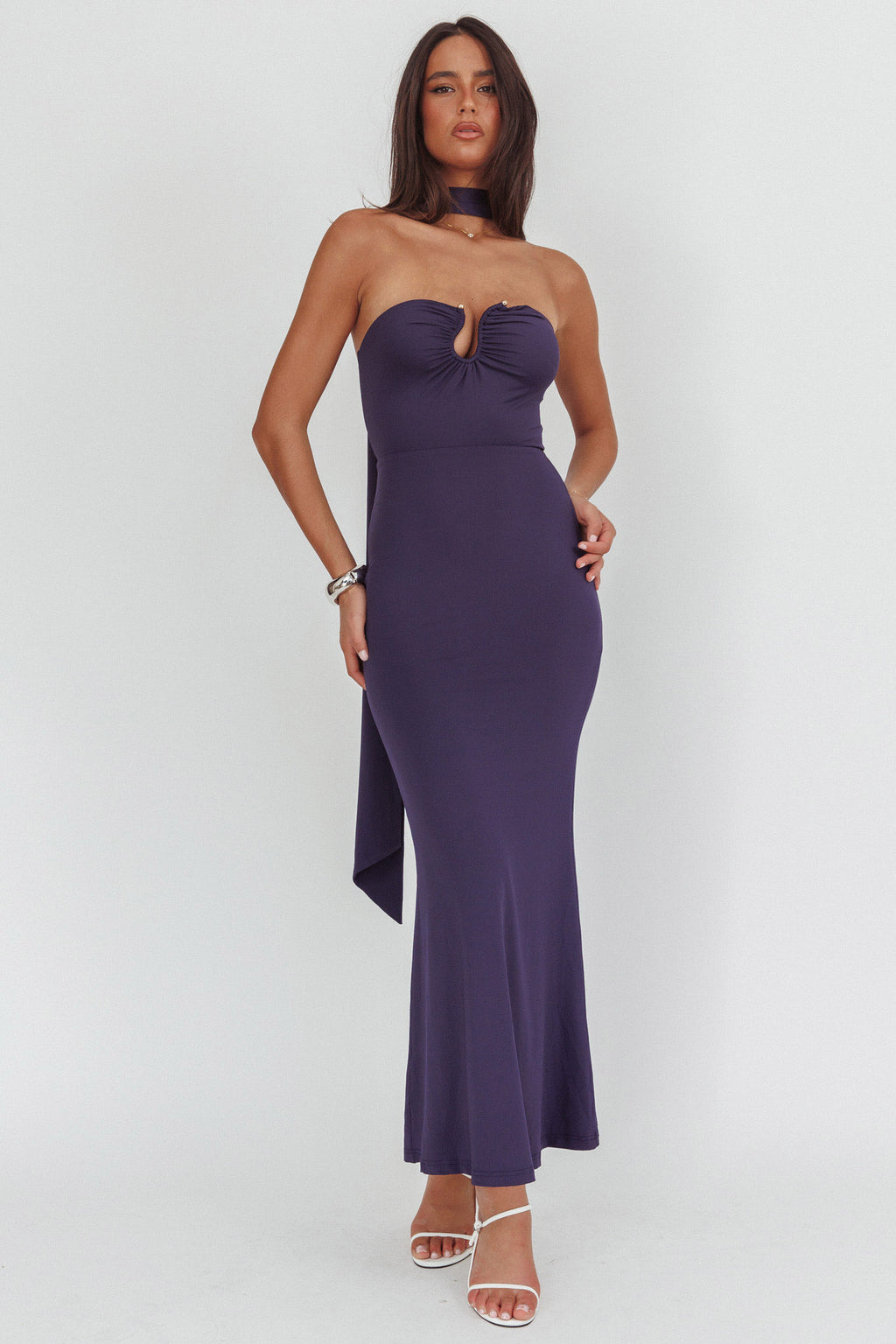 Raeva Strapless Scarf Maxi Dress Navy by Selfie Leslie Australia