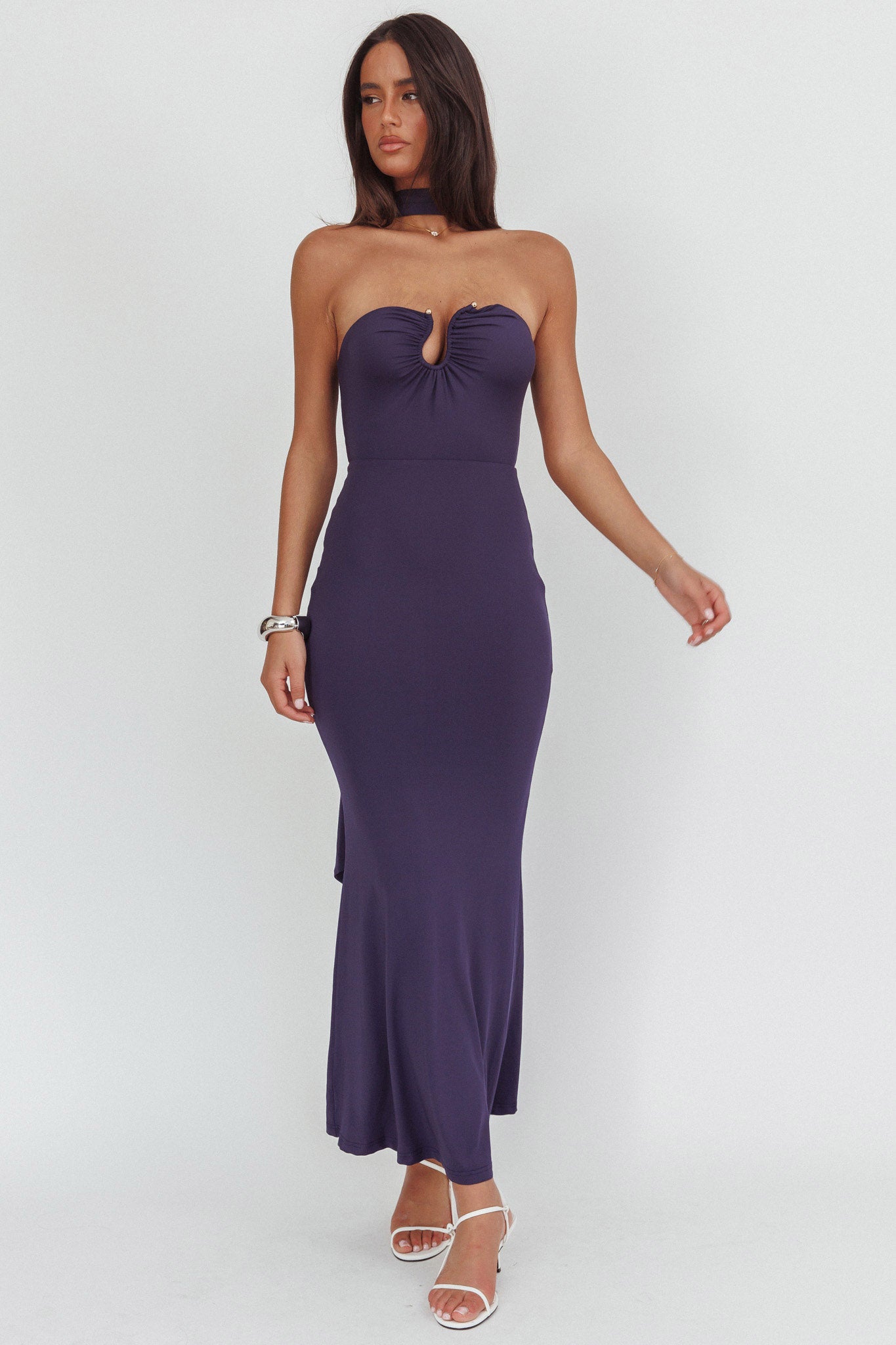 Raeva Strapless Scarf Maxi Dress Navy by Selfie Leslie Australia