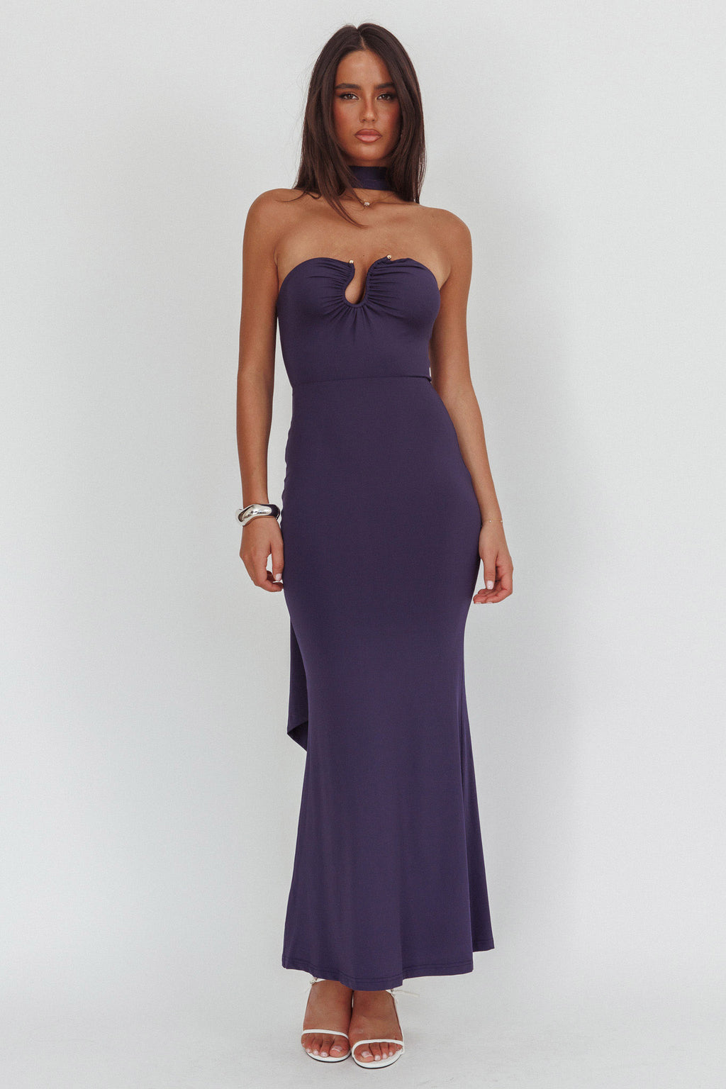 Raeva Strapless Scarf Maxi Dress Navy by Selfie Leslie Australia