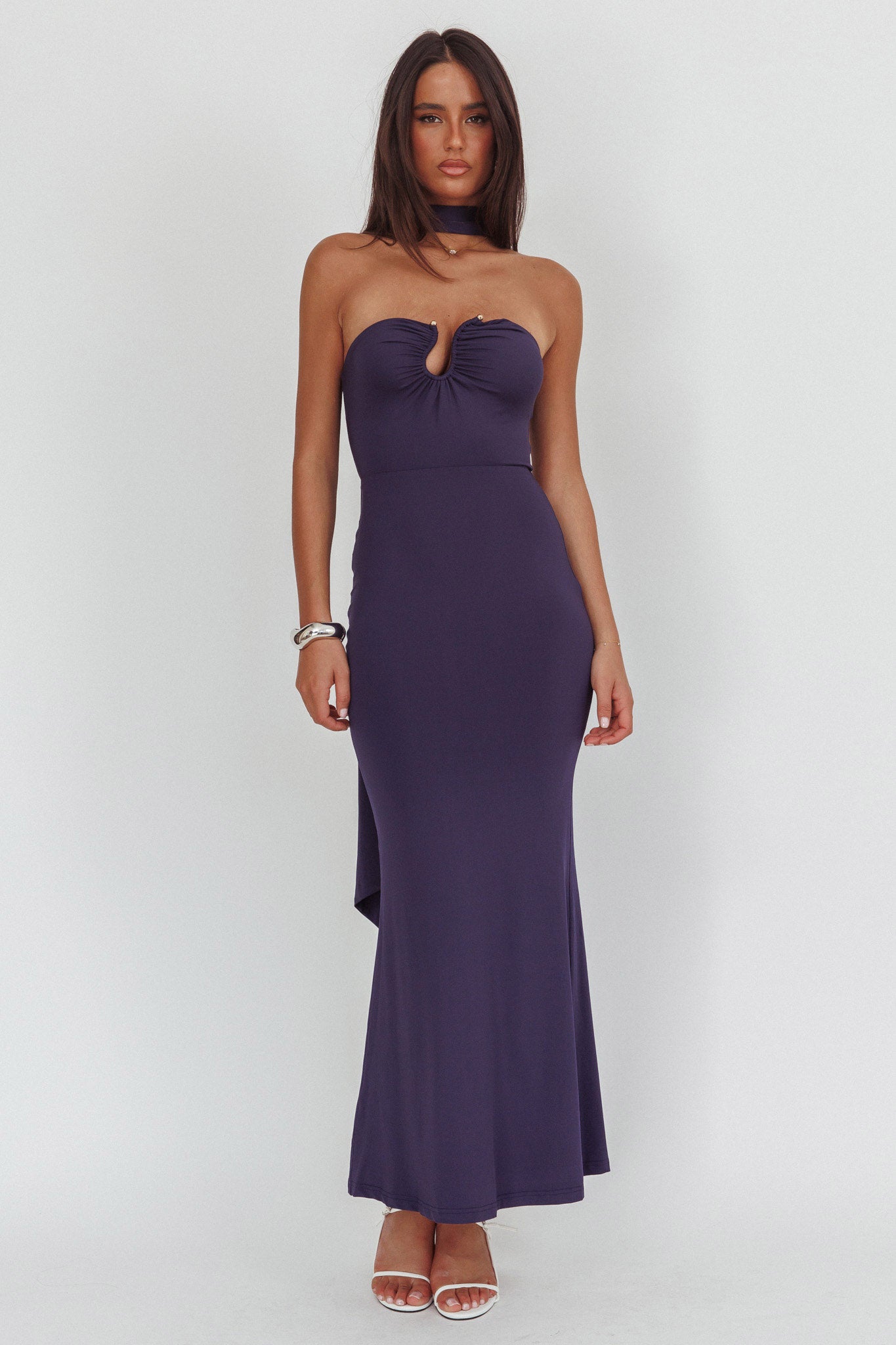 Raeva Strapless Scarf Maxi Dress Navy by Selfie Leslie Australia