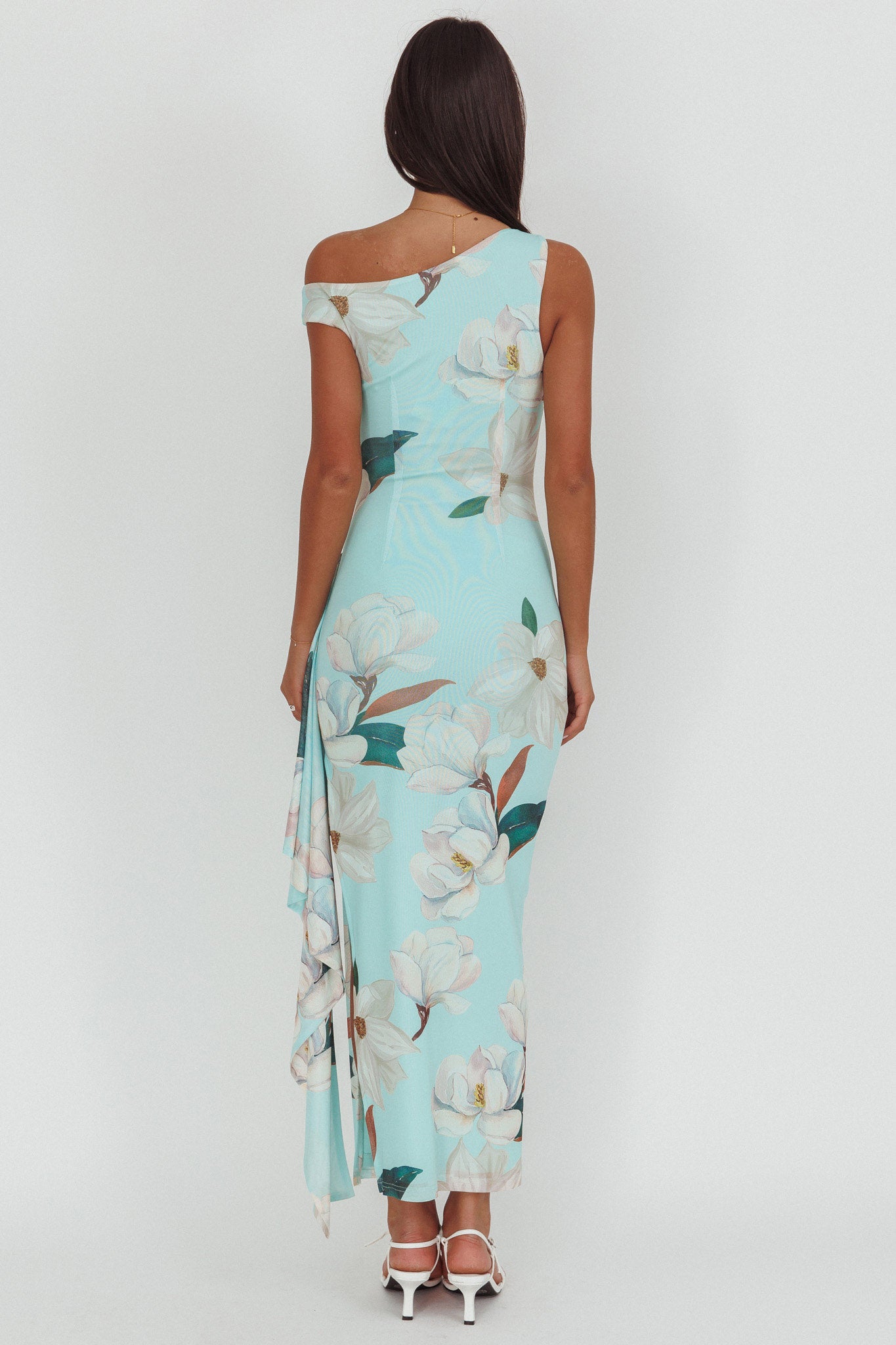 Raphaella Asymmetric Neckline Split Maxi Dress Magnolia Mint by Selfie Leslie Australia