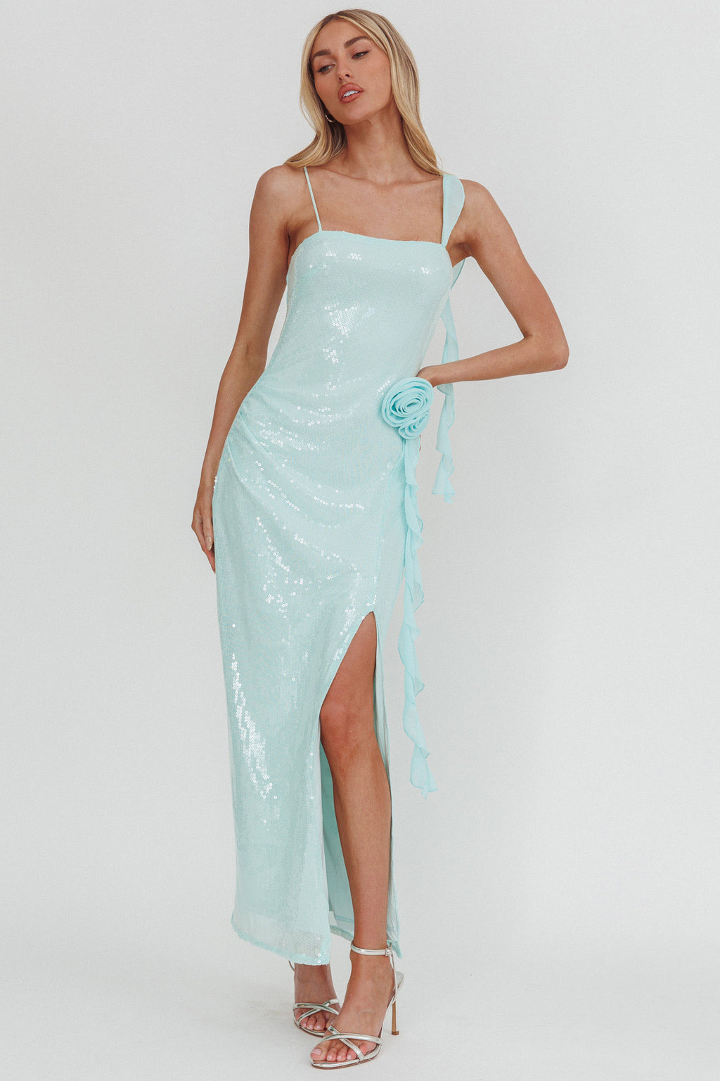 She Glows Cami Strap Sequin Maxi Dress Mint by Selfie Leslie Australia