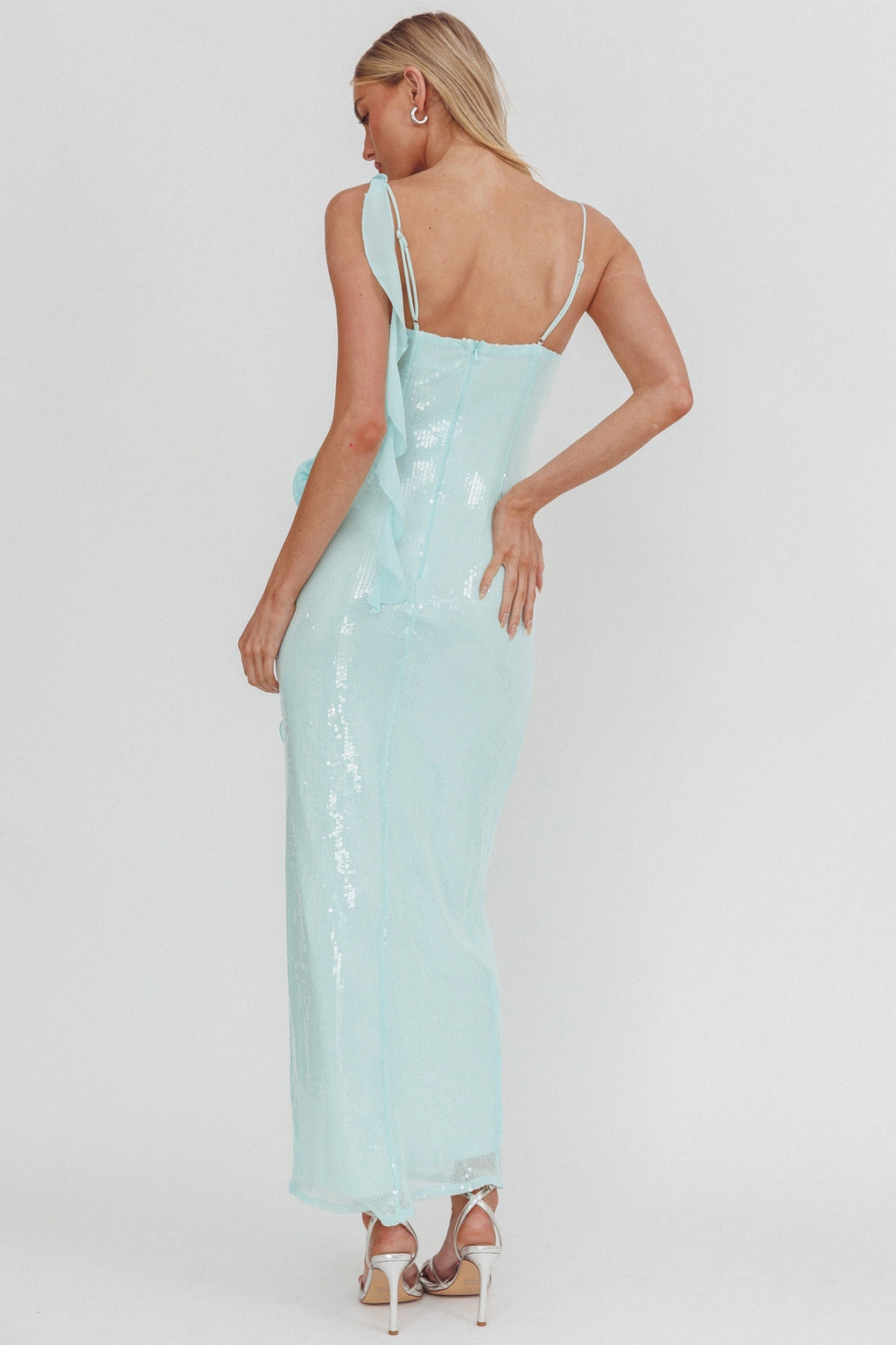 She Glows Cami Strap Sequin Maxi Dress Mint by Selfie Leslie Australia