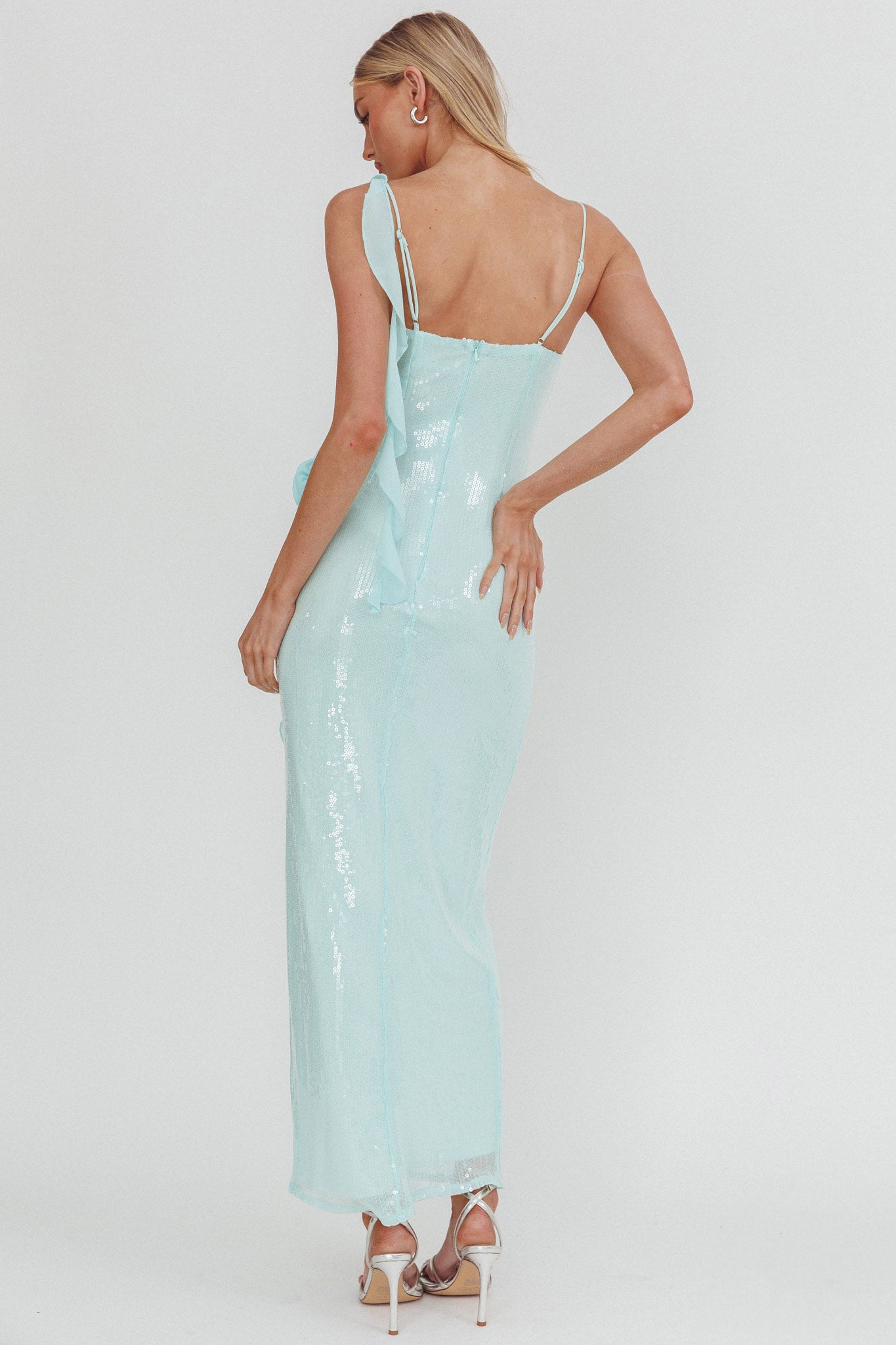 She Glows Cami Strap Sequin Maxi Dress Mint by Selfie Leslie Australia