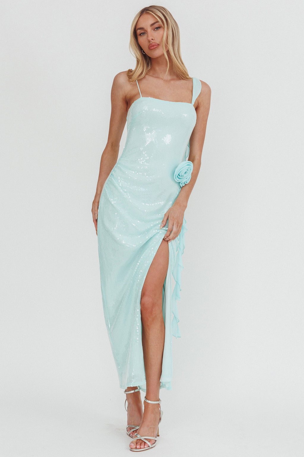 She Glows Cami Strap Sequin Maxi Dress Mint by Selfie Leslie Australia