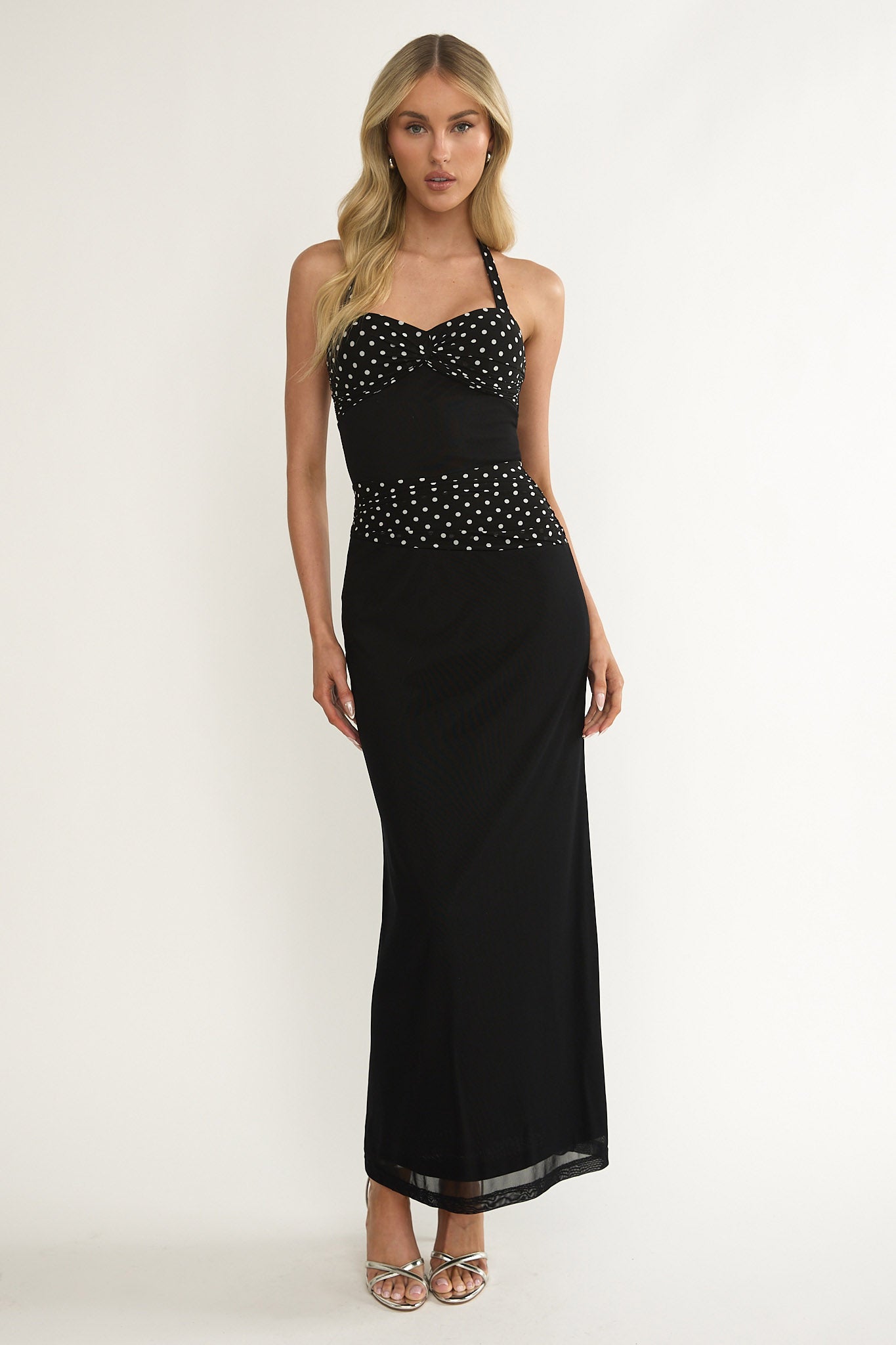 Swan Halterneck Ruched Waist Maxi Dress Black by Selfie Leslie Australia