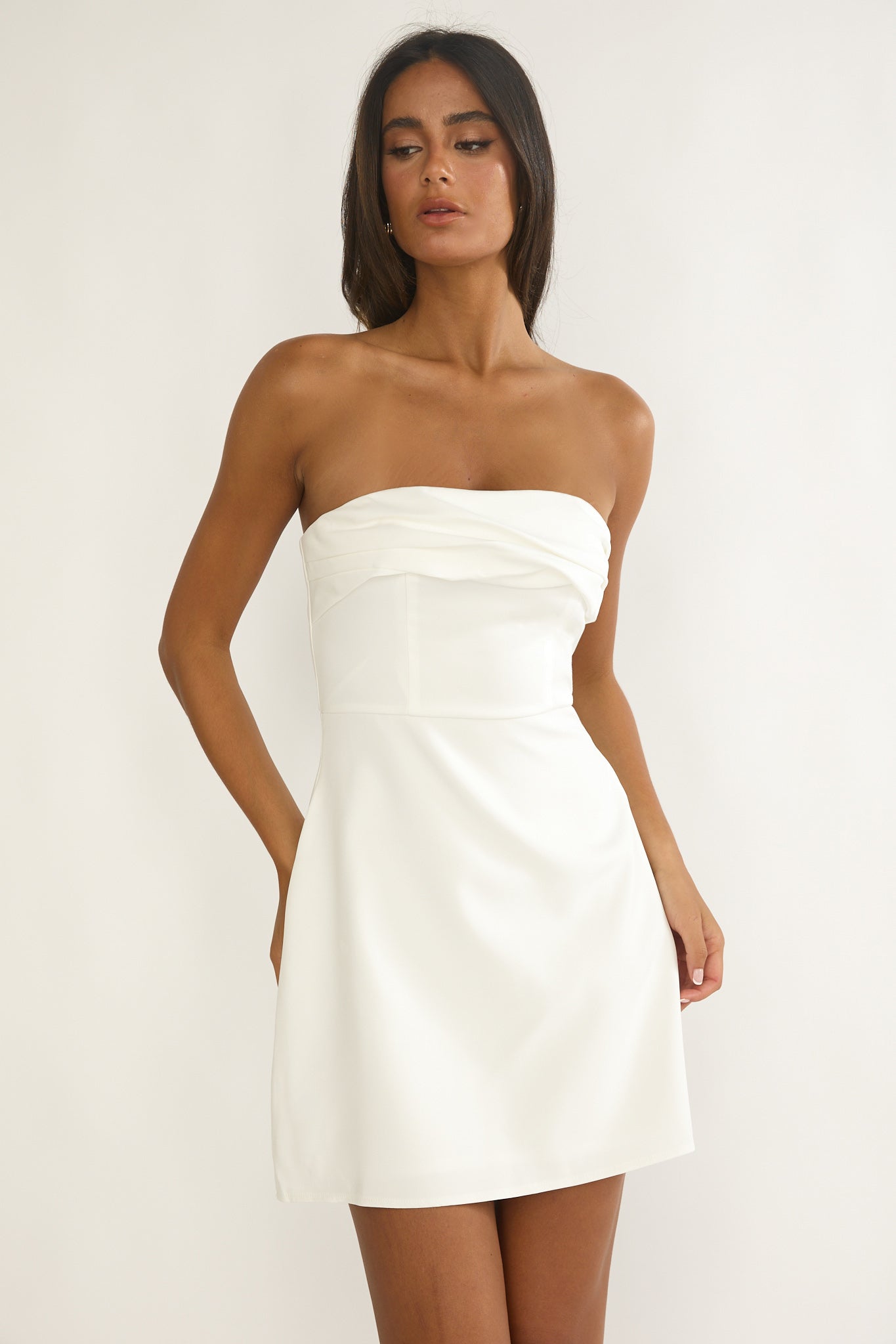 Serenelle Foldover Bust Mini Dress White by Selfie Leslie Australia