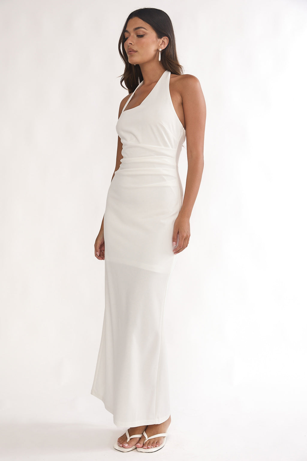 Evenings Asymmetric Halter Maxi Dress White by Selfie Leslie Australia