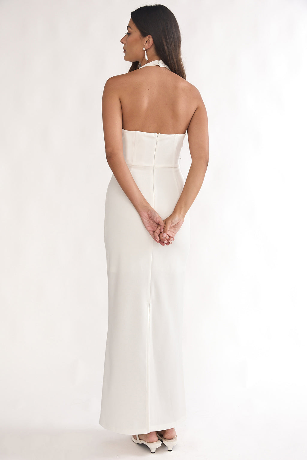 Evenings Asymmetric Halter Maxi Dress White by Selfie Leslie Australia