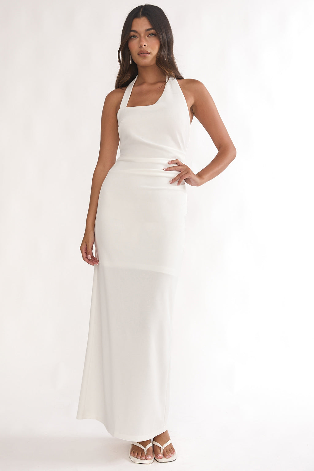 Evenings Asymmetric Halter Maxi Dress White by Selfie Leslie Australia
