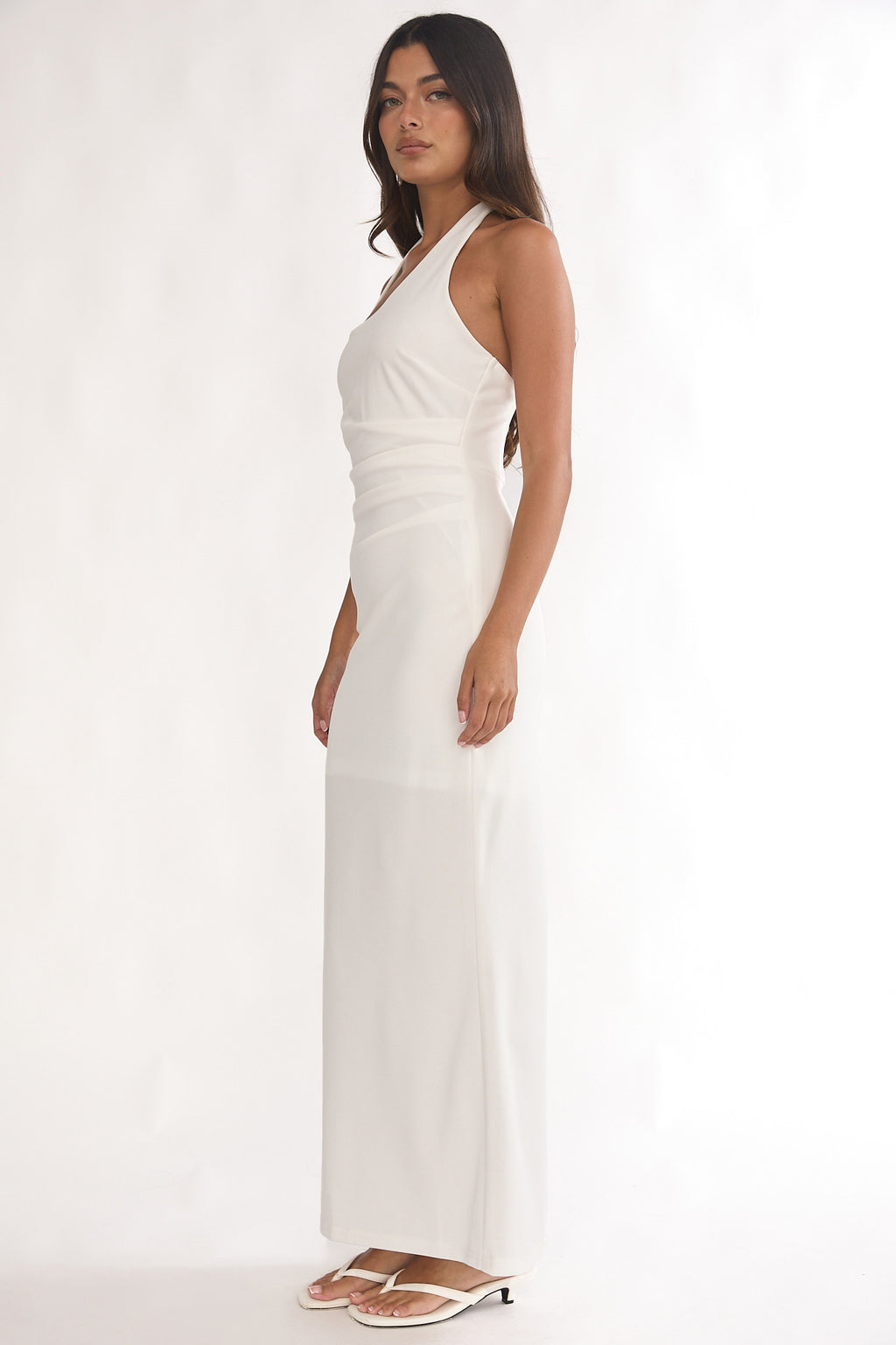 Evenings Asymmetric Halter Maxi Dress White by Selfie Leslie Australia