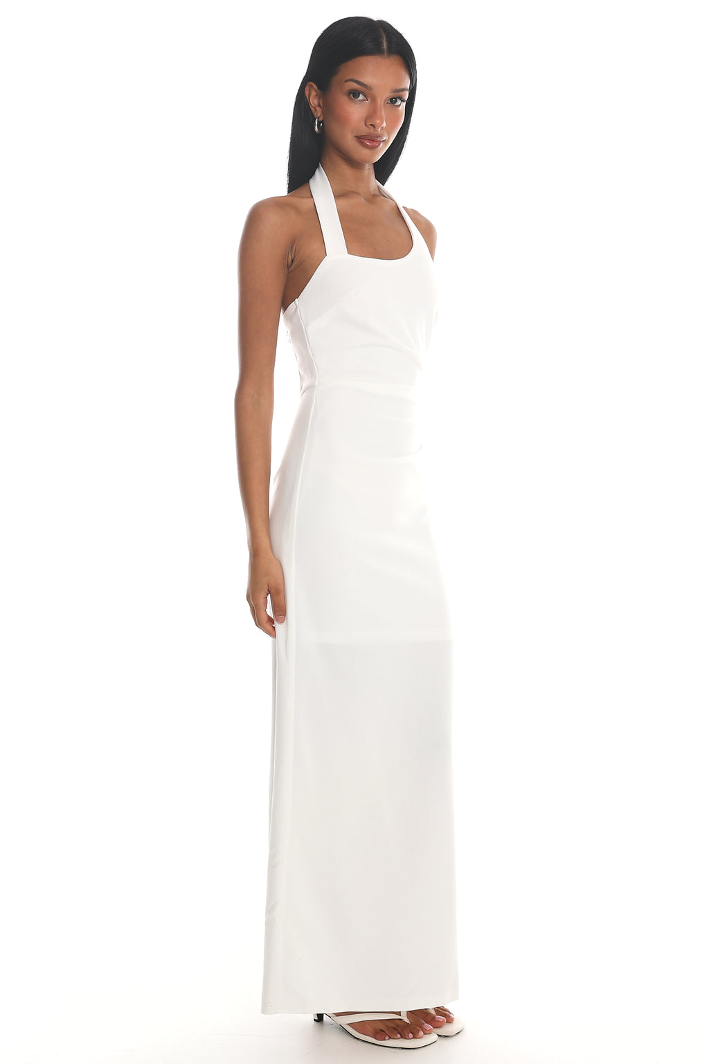 Evenings Asymmetric Halter Maxi Dress White by Selfie Leslie Australia