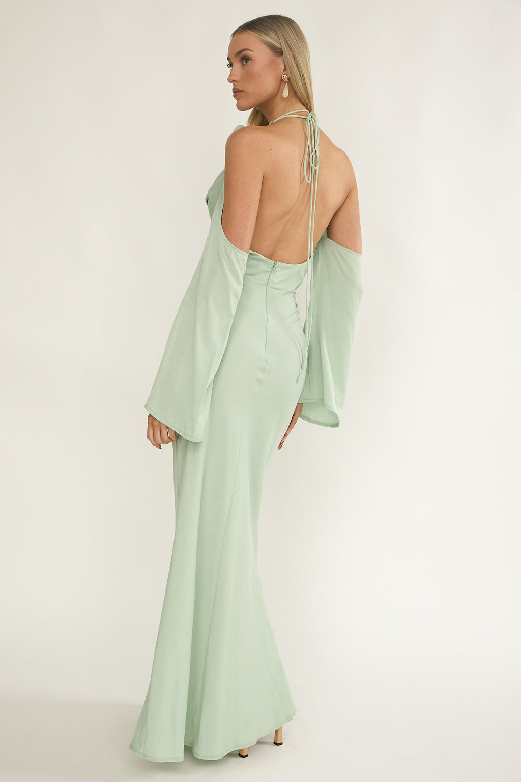 Solenne Cowl Neck Cold Shoulder Maxi Dress Sage by Selfie Leslie Australia