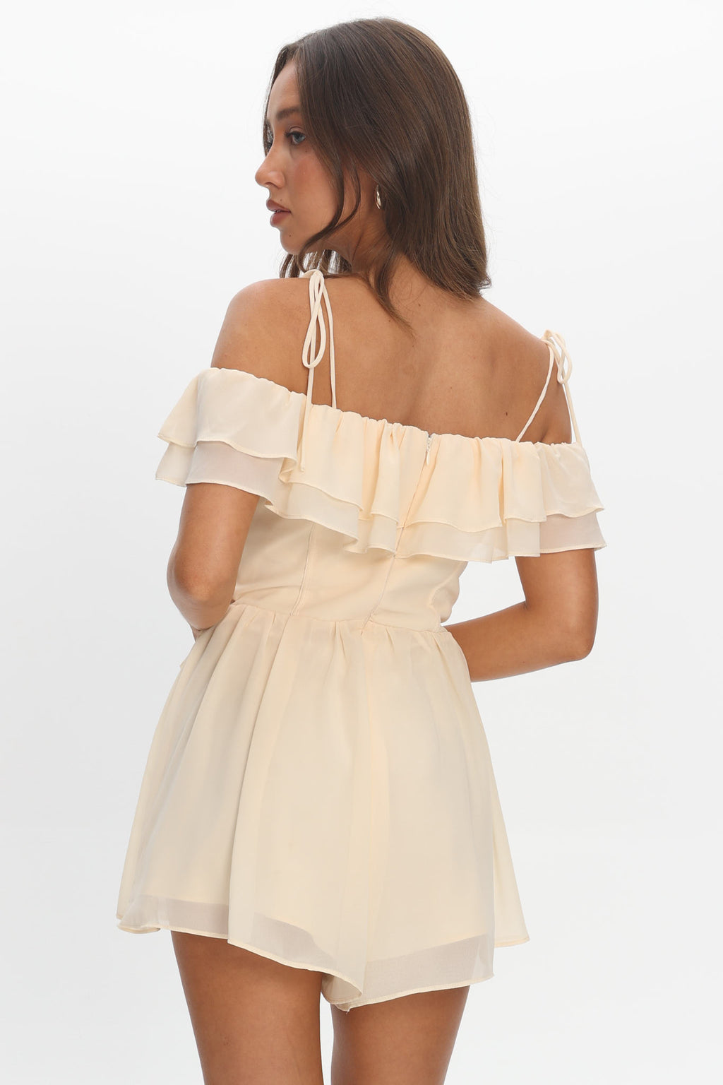 Scarlet Off-Shoulder Ruffle Romper Dress Butter by Selfie Leslie Australia