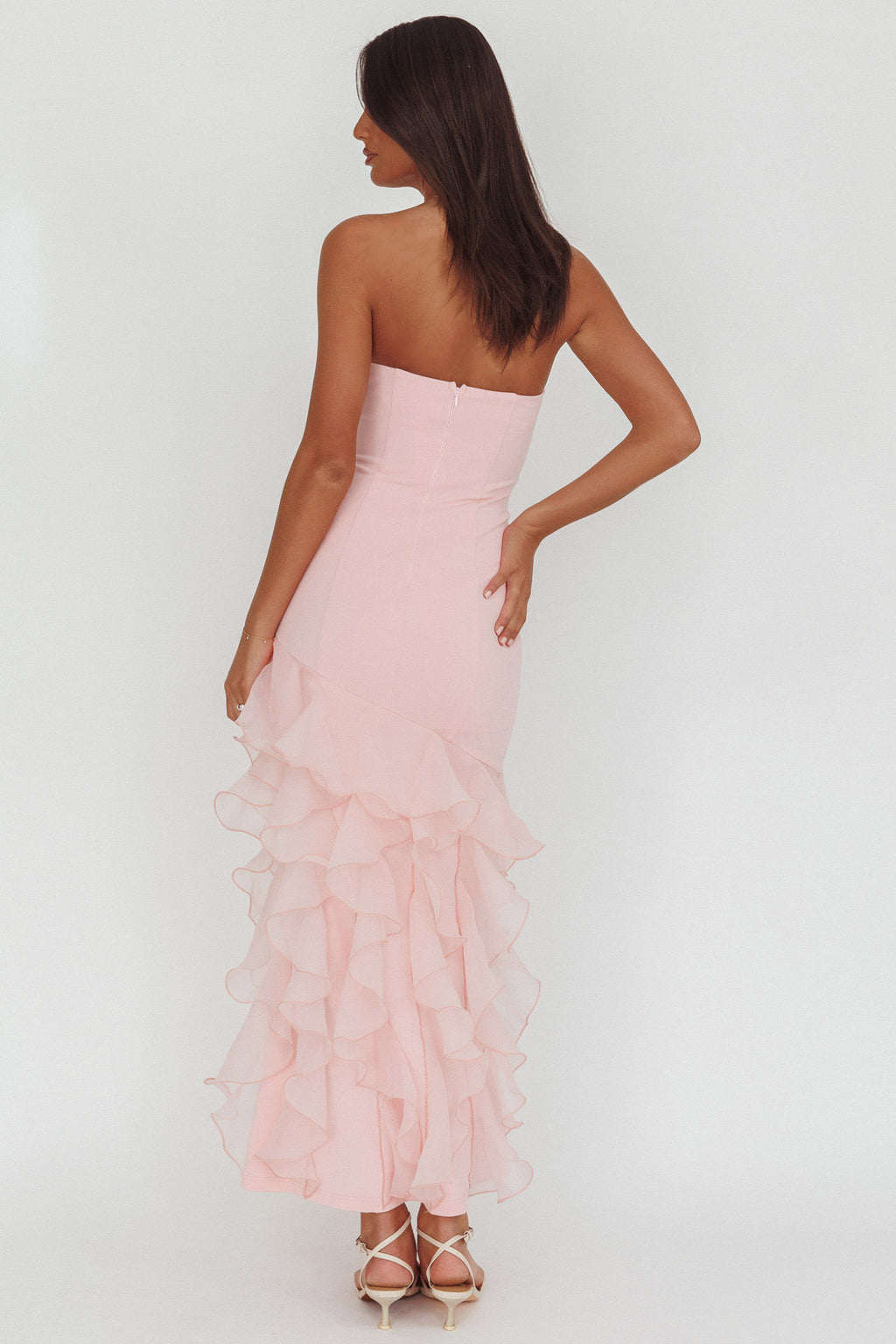 Kioto Strapless Organza Trim Maxi Dress Blush by Selfie Leslie Australia