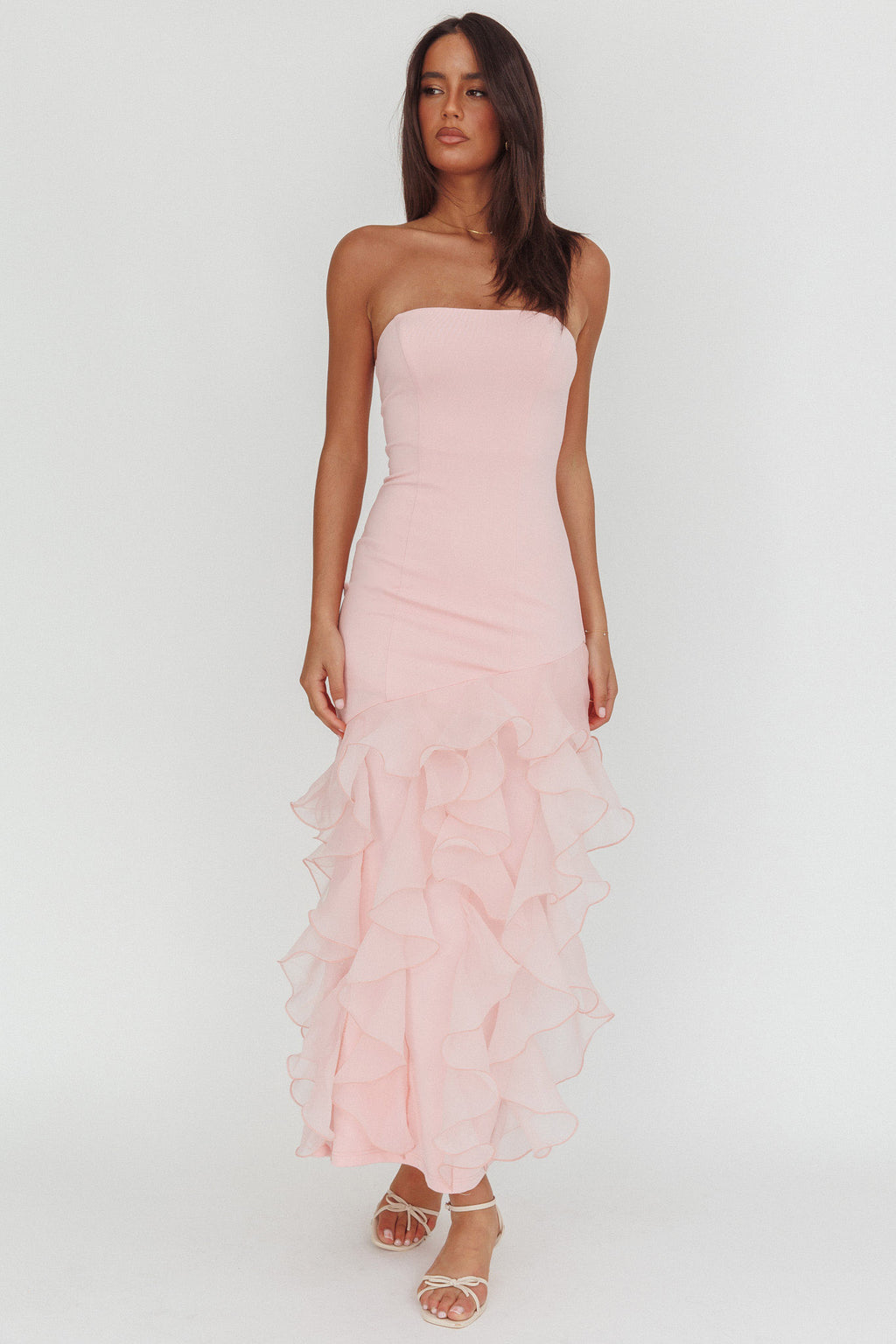 Kioto Strapless Organza Trim Maxi Dress Blush by Selfie Leslie Australia