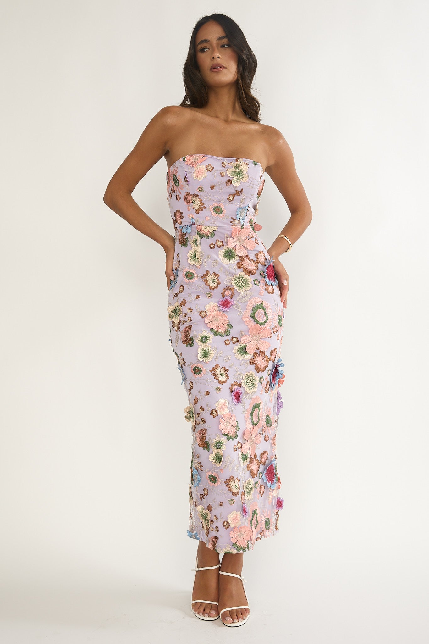 Posetta Strapless Floral Embellished Maxi Dress Purple by Selfie Leslie Australia