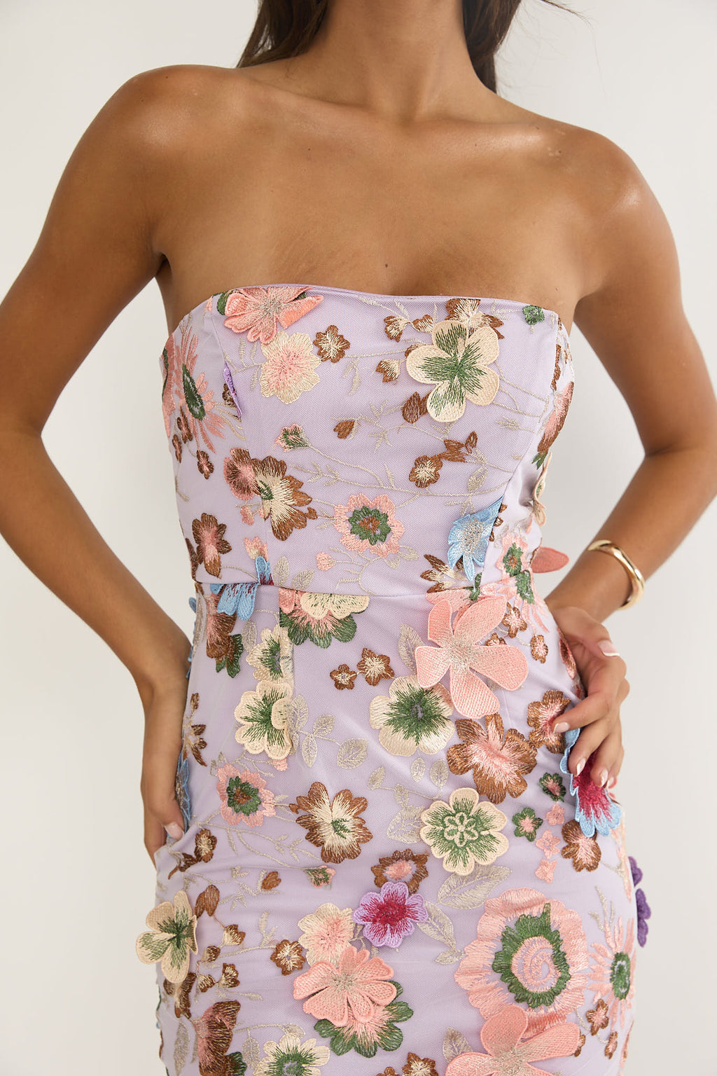 Posetta Strapless Floral Embellished Maxi Dress Purple by Selfie Leslie Australia