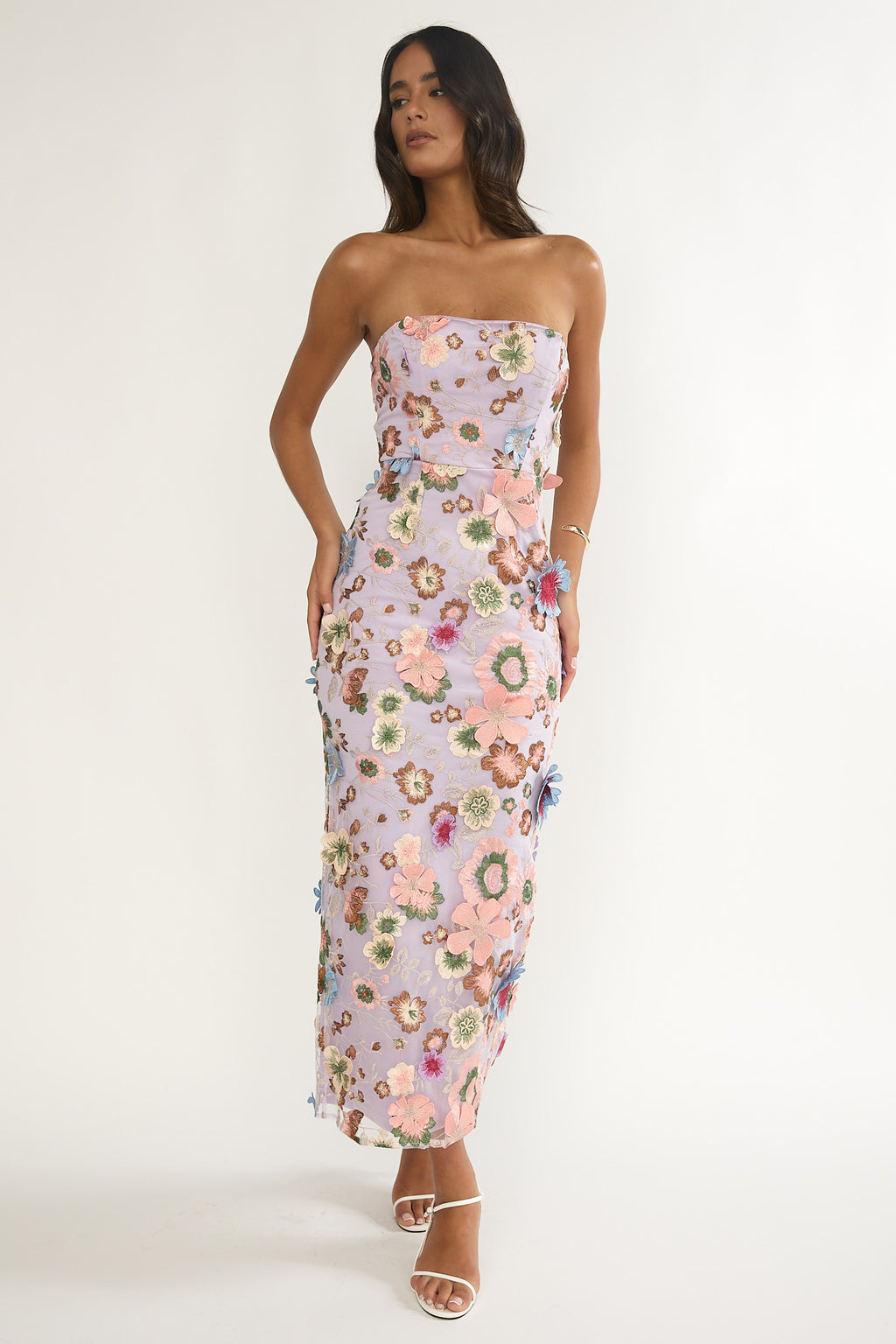Posetta Strapless Floral Embellished Maxi Dress Purple by Selfie Leslie Australia