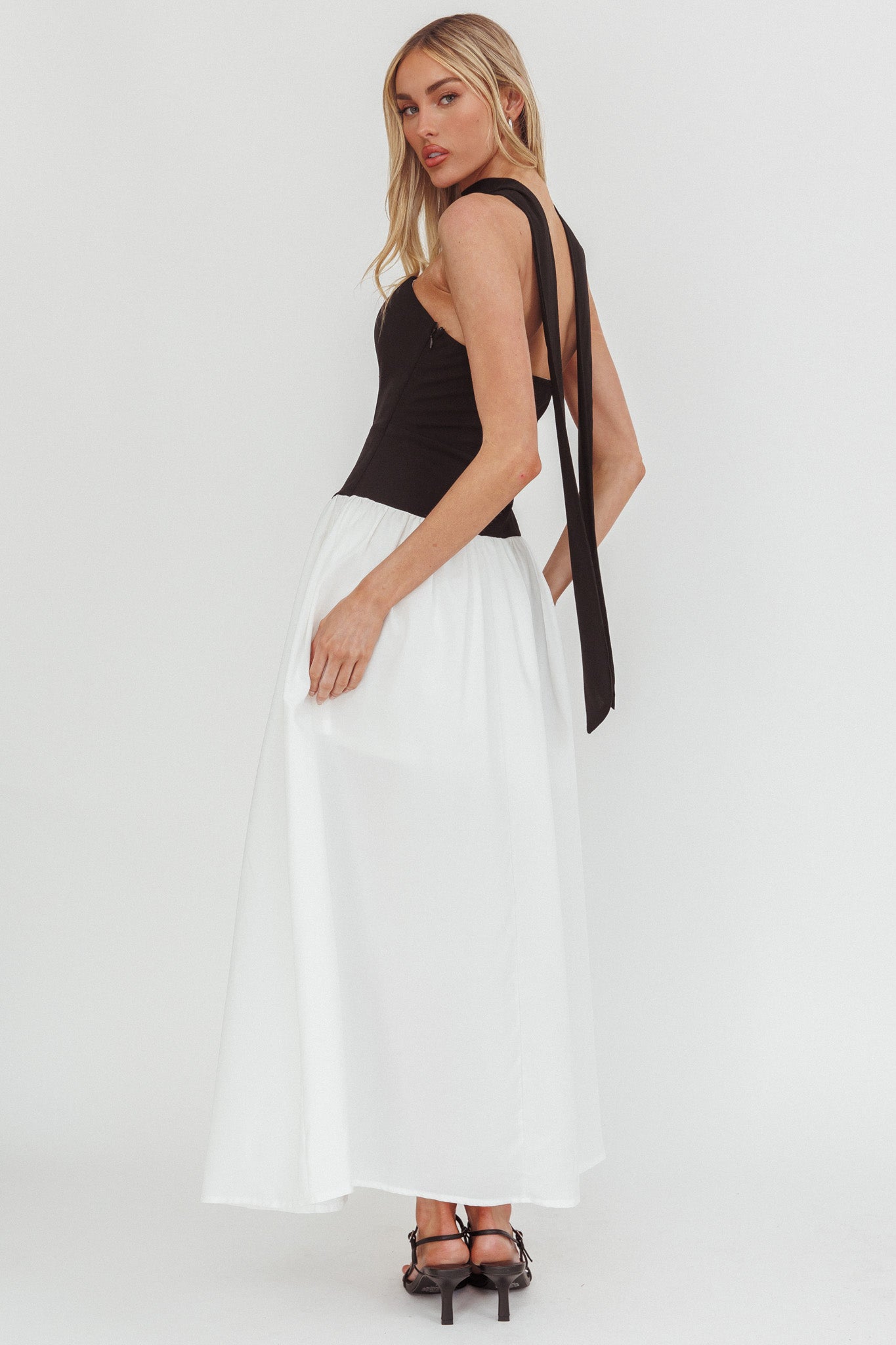 Lennix Strapless Scarf  Maxi Dress Black/White by Selfie Leslie Australia