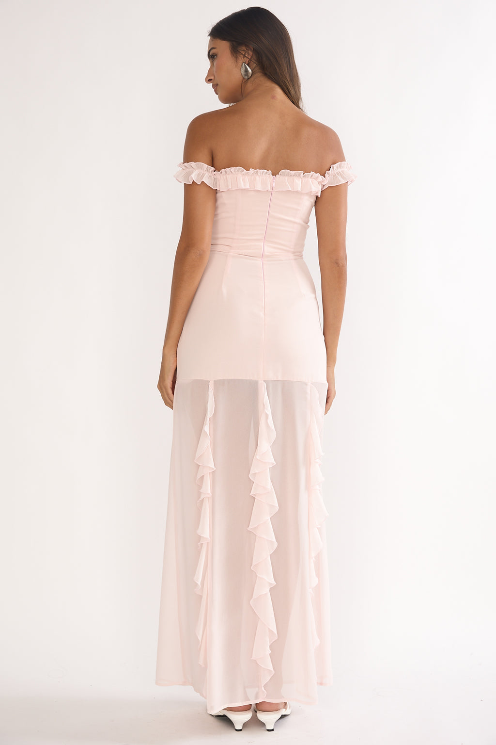 Fall In Love Off Shoulder Frill Maxi Dress Power Pink by Selfie Leslie Australia