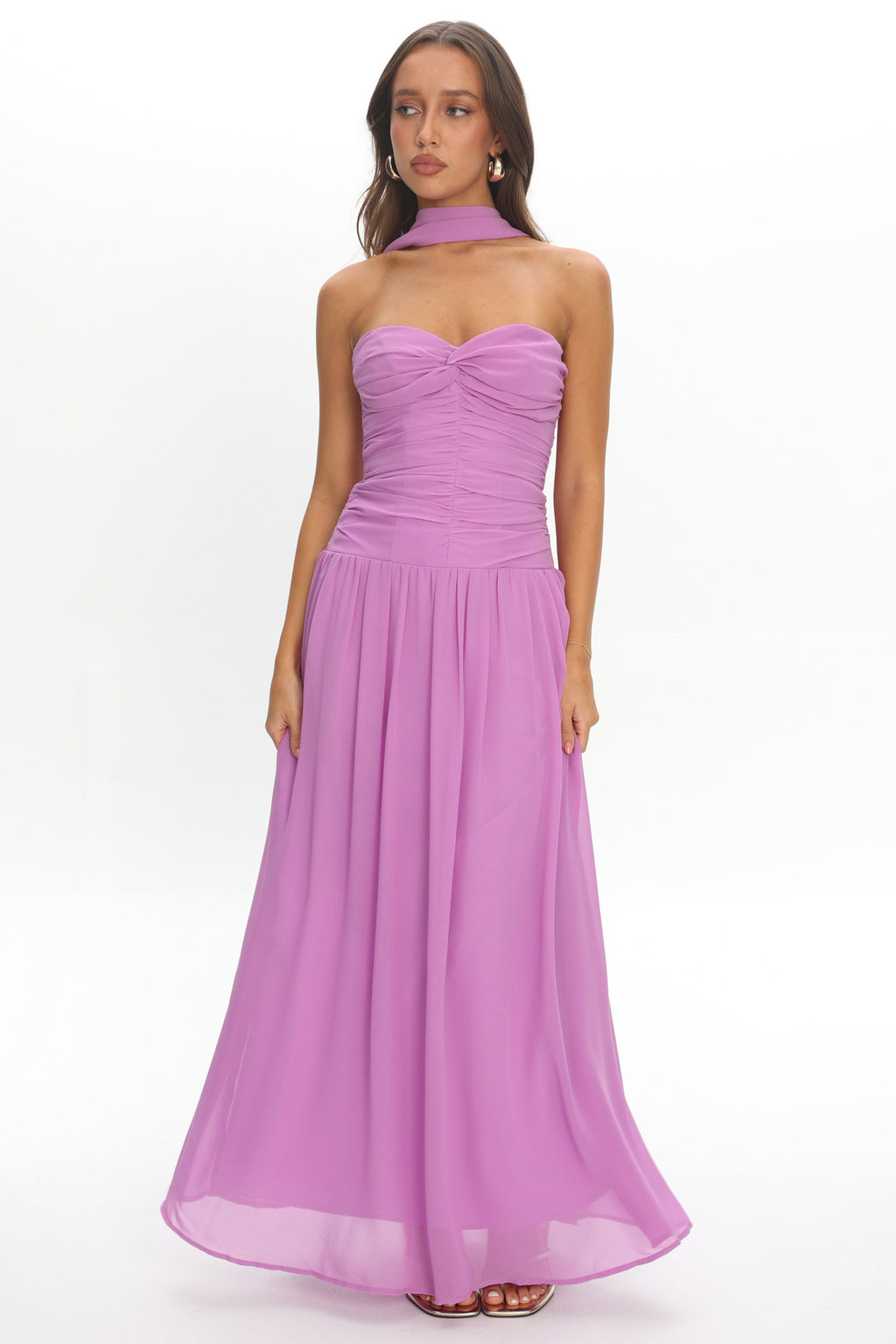 Novarra Twist Bust Strapless Maxi Dress Lilac by Selfie Leslie Australia