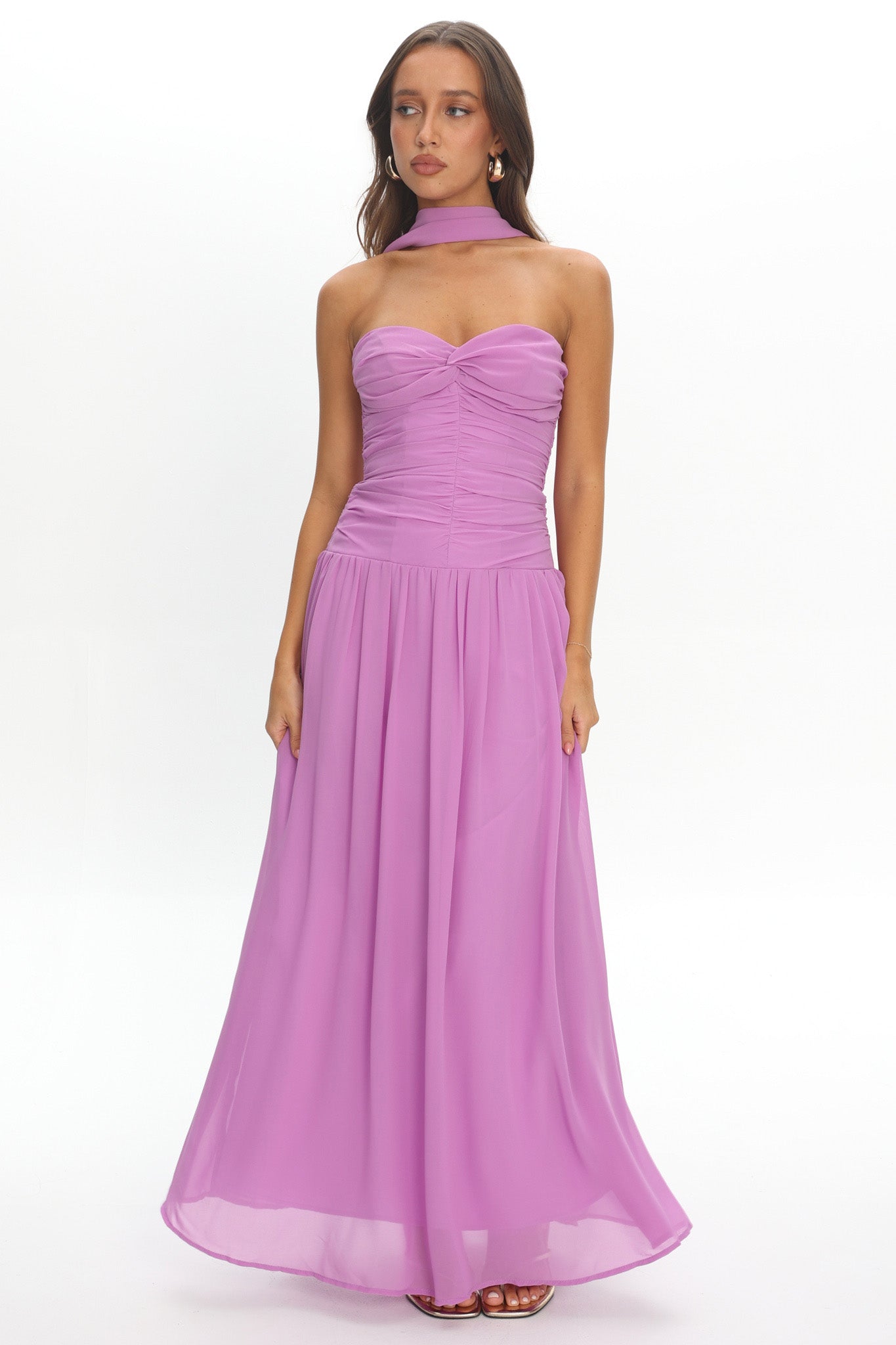 Novarra Twist Bust Strapless Maxi Dress Lilac by Selfie Leslie Australia