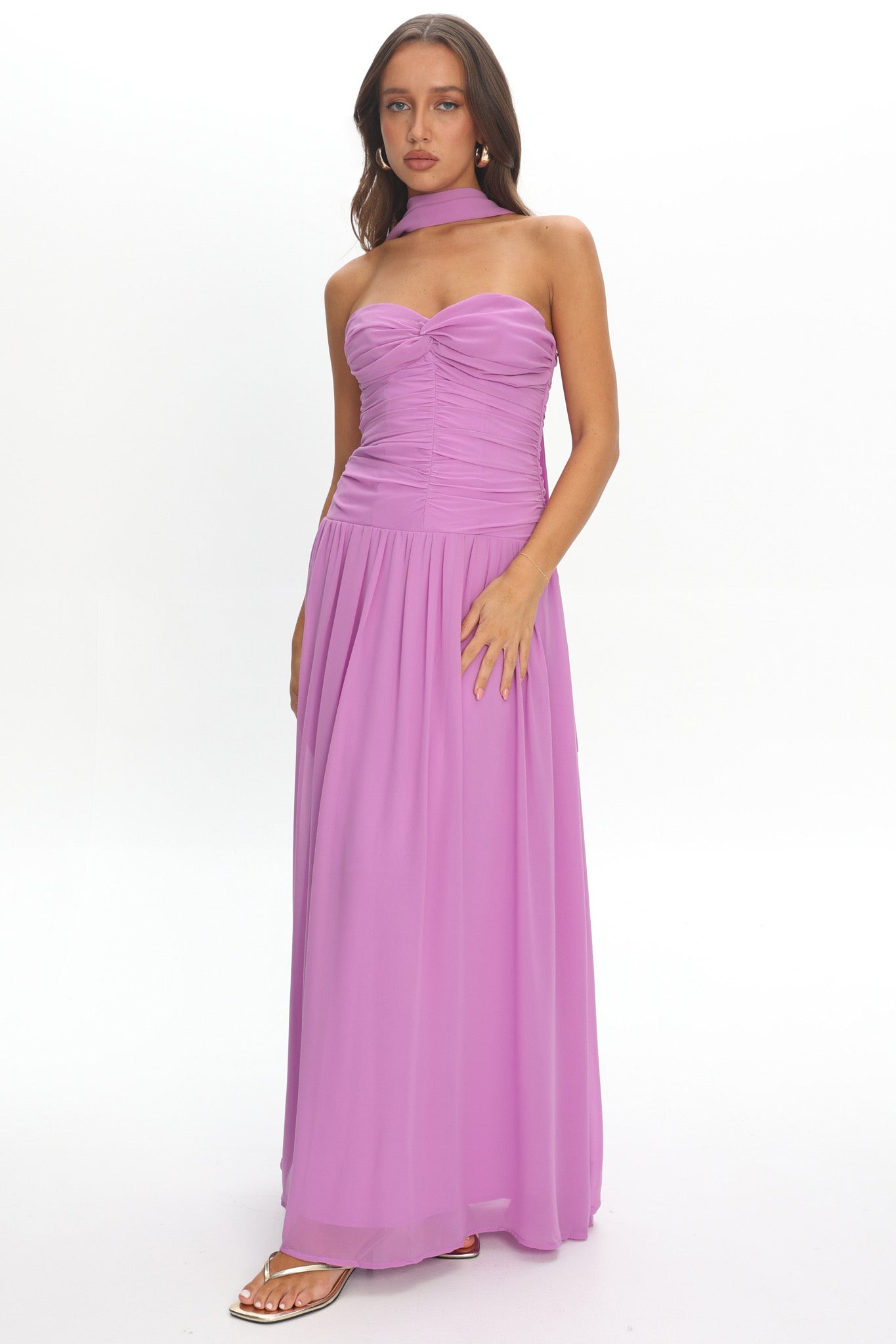 Novarra Twist Bust Strapless Maxi Dress Lilac by Selfie Leslie Australia