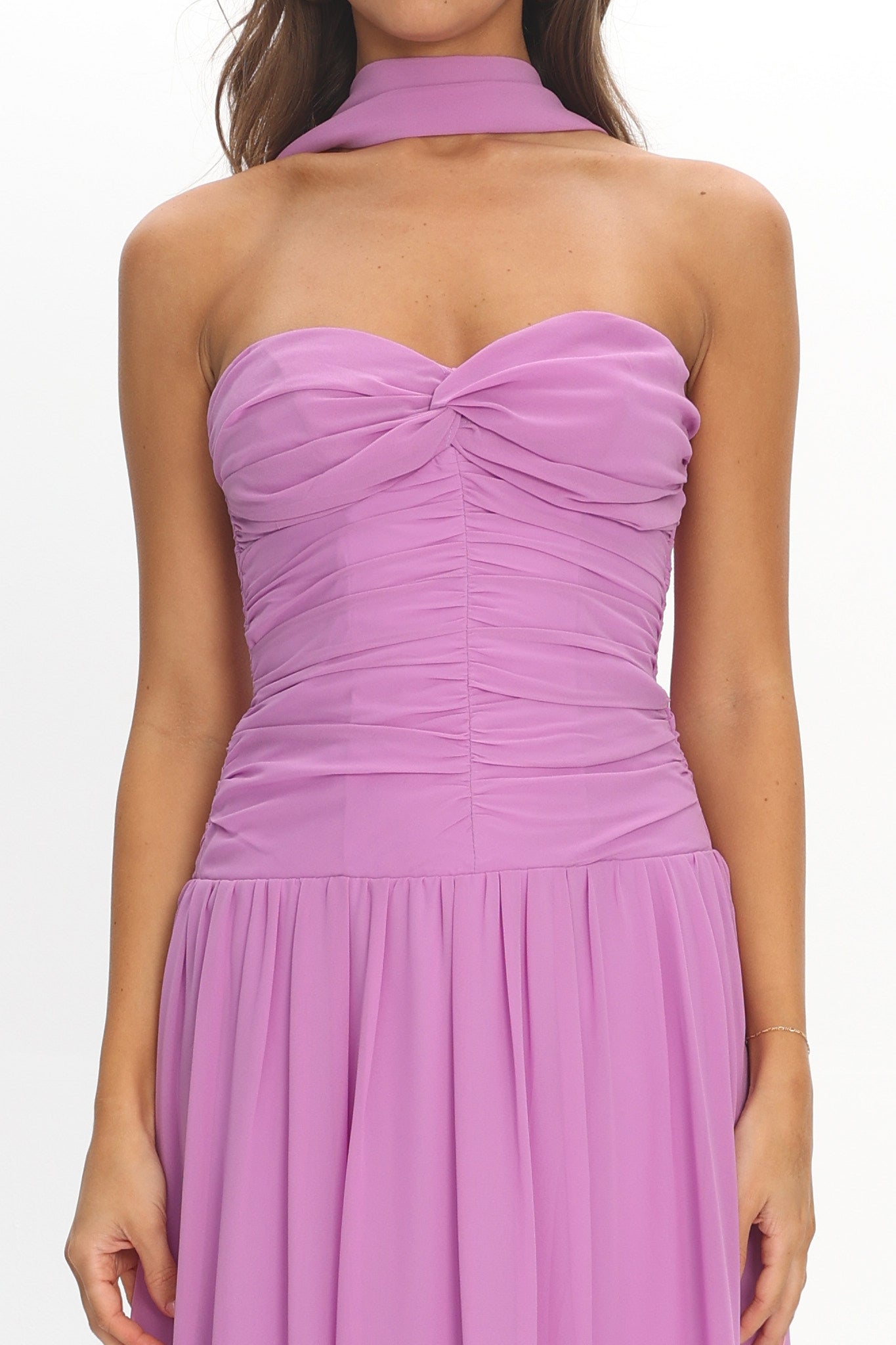 Novarra Twist Bust Strapless Maxi Dress Lilac by Selfie Leslie Australia