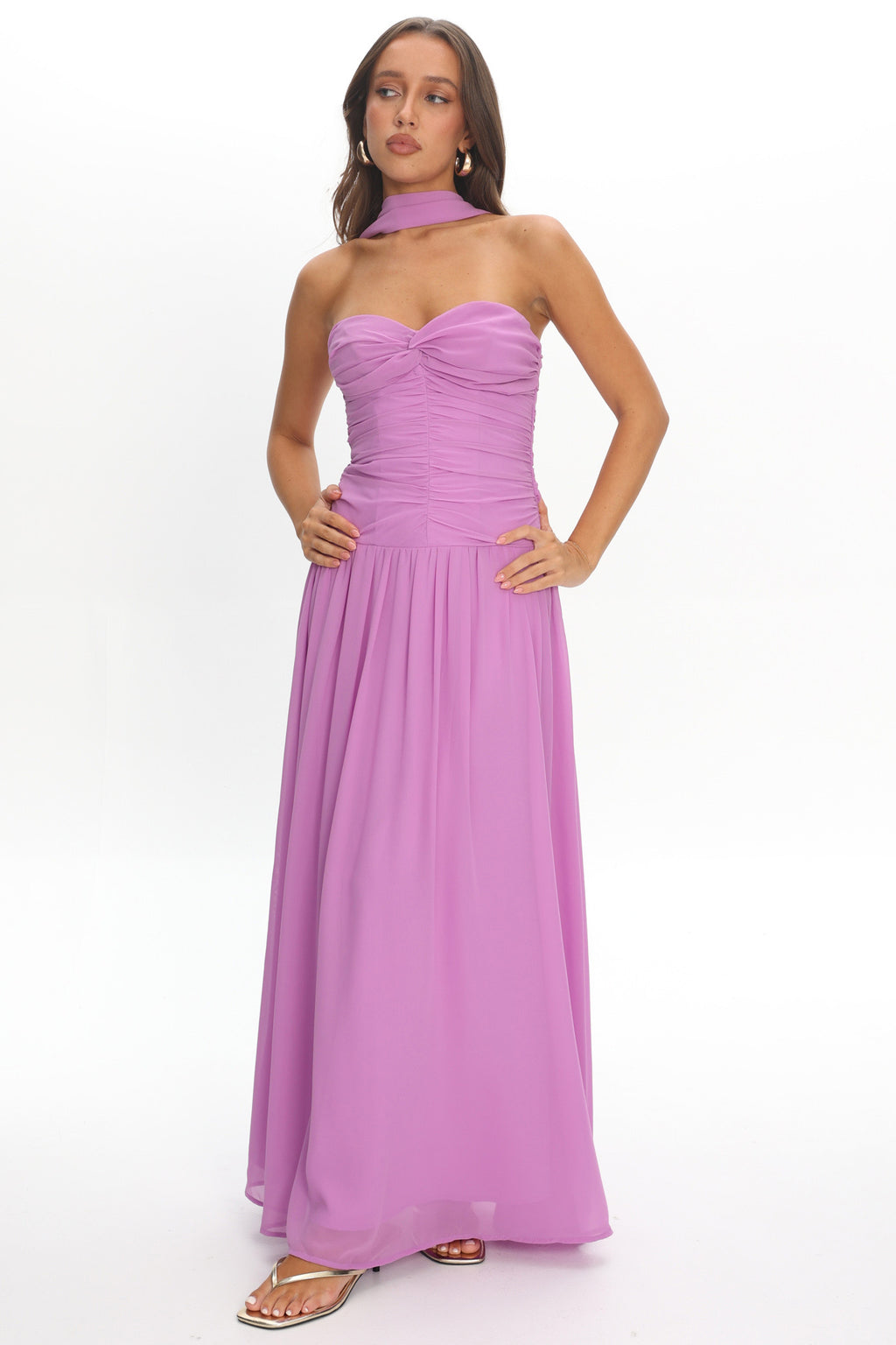 Novarra Twist Bust Strapless Maxi Dress Lilac by Selfie Leslie Australia
