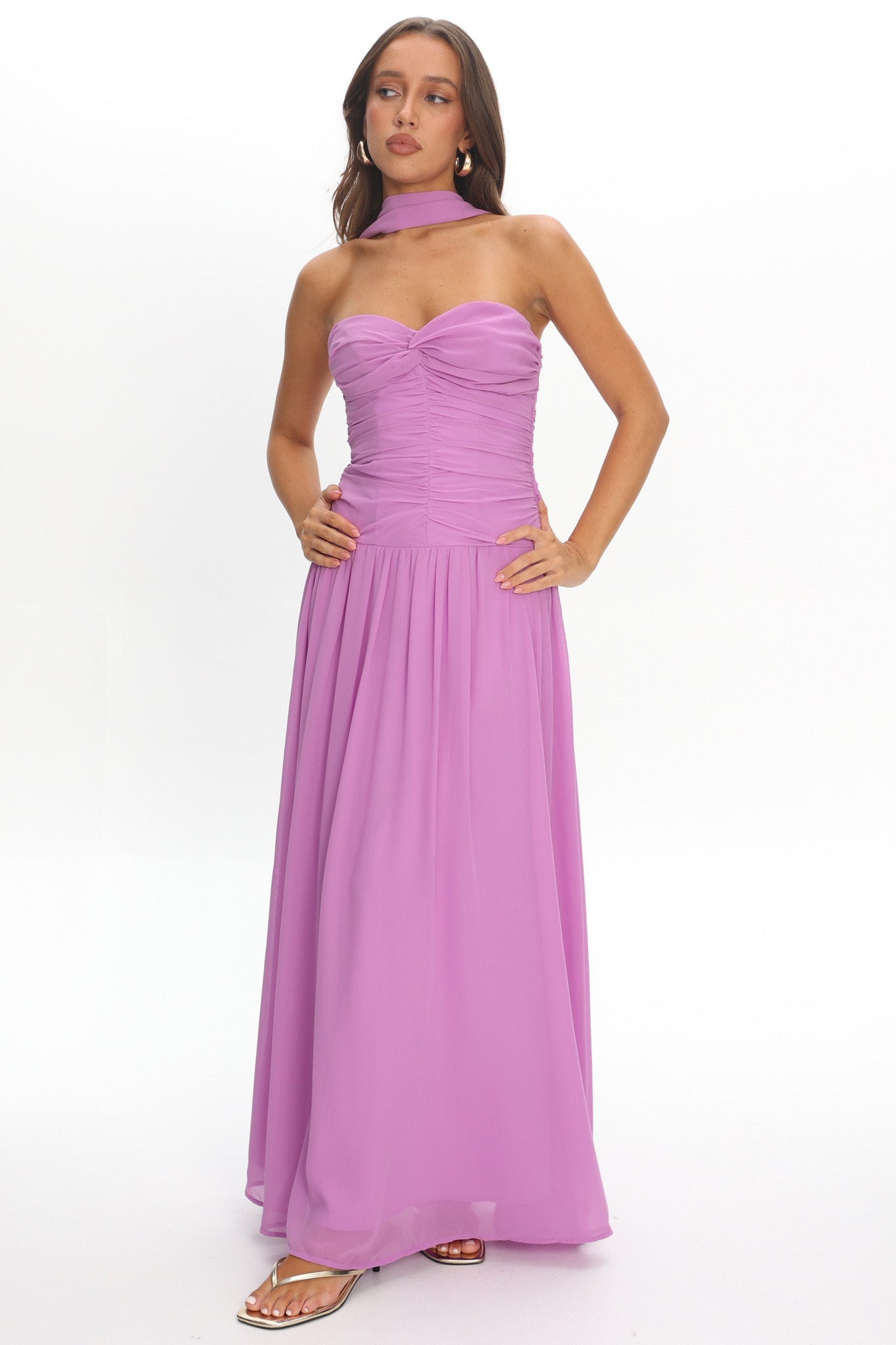 Novarra Twist Bust Strapless Maxi Dress Lilac by Selfie Leslie Australia