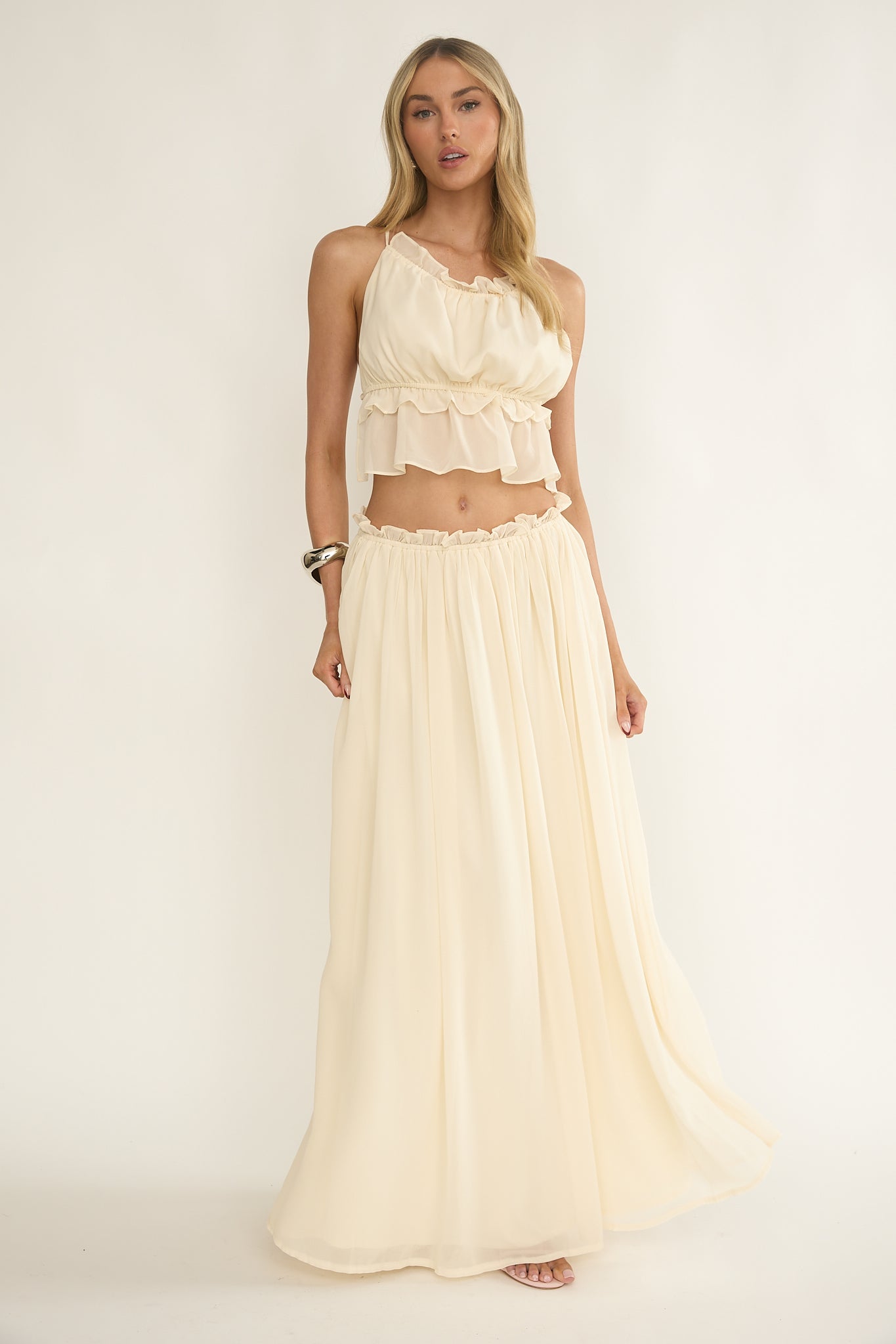 Marivelle Frill Trim Maxi Skirt Oyster by Selfie Leslie Australia