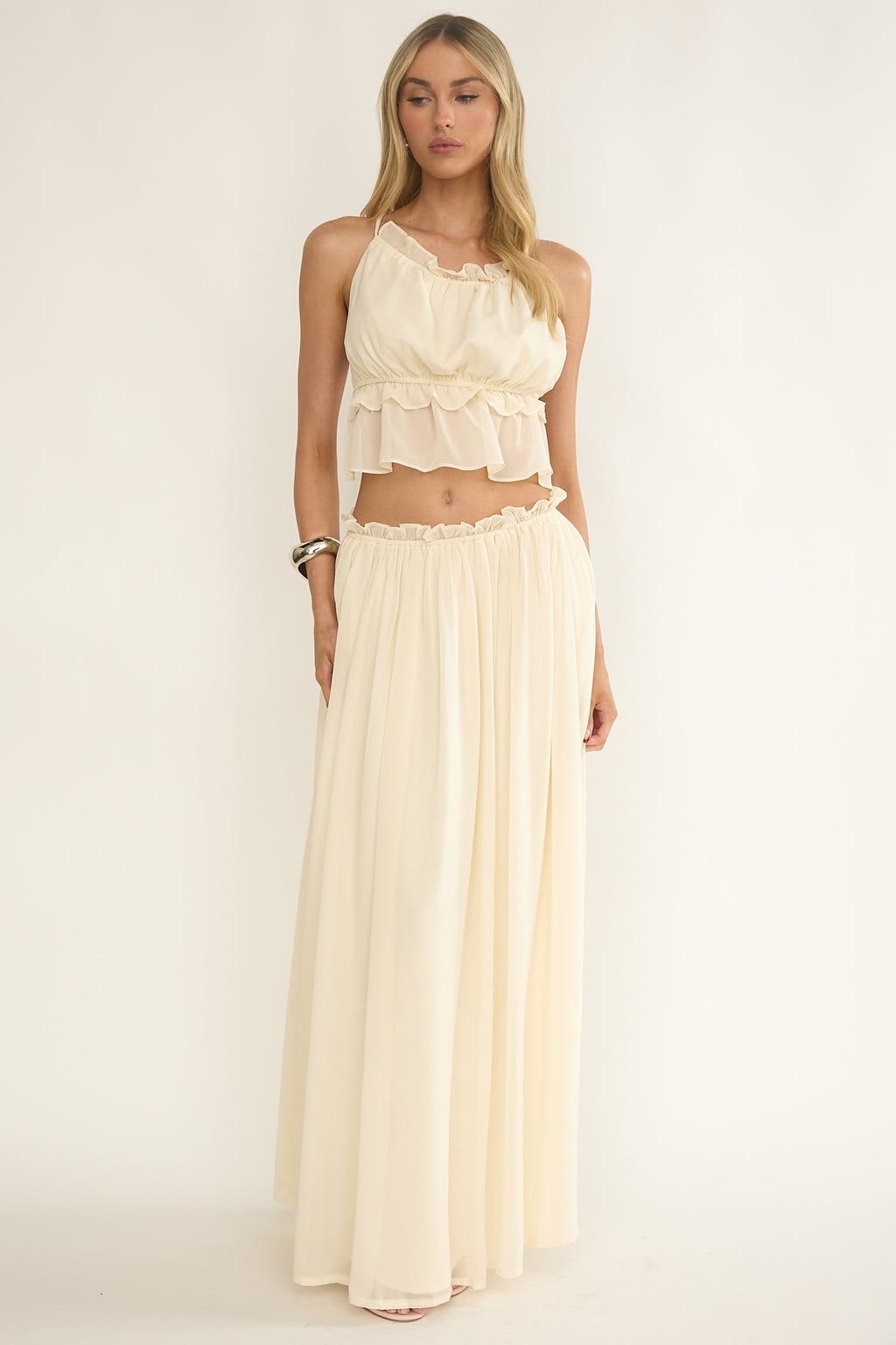 Marivelle Frill Trim Maxi Skirt Oyster by Selfie Leslie Australia