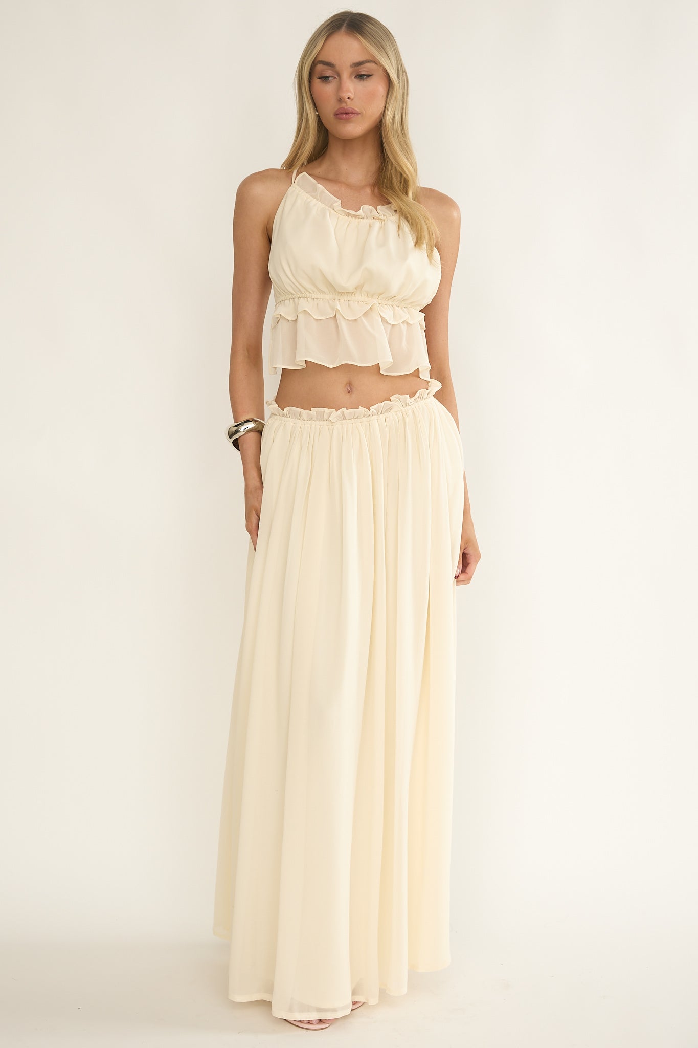 Marivelle Frill Trim Maxi Skirt Oyster by Selfie Leslie Australia