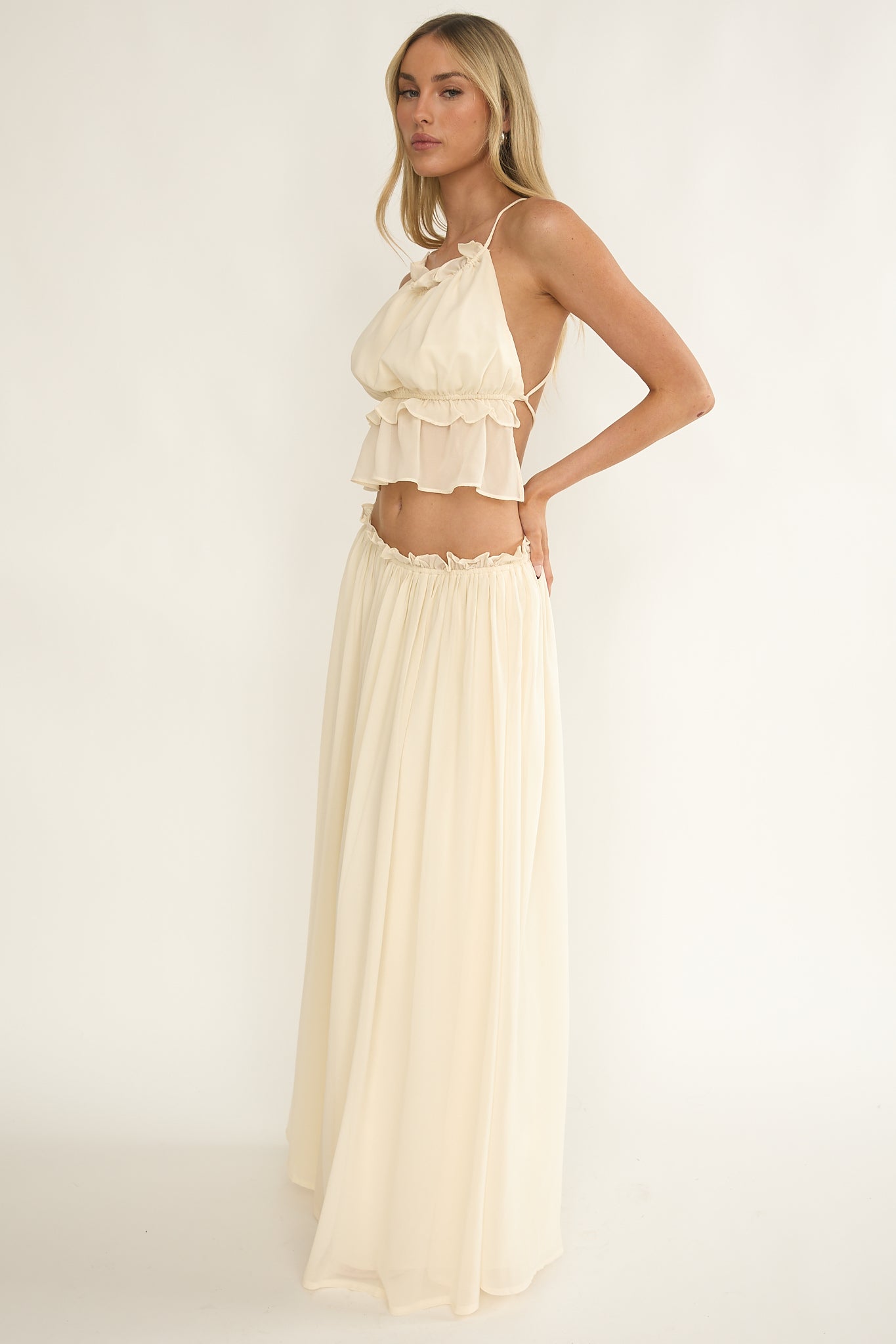 Marivelle Frill Trim Maxi Skirt Oyster by Selfie Leslie Australia