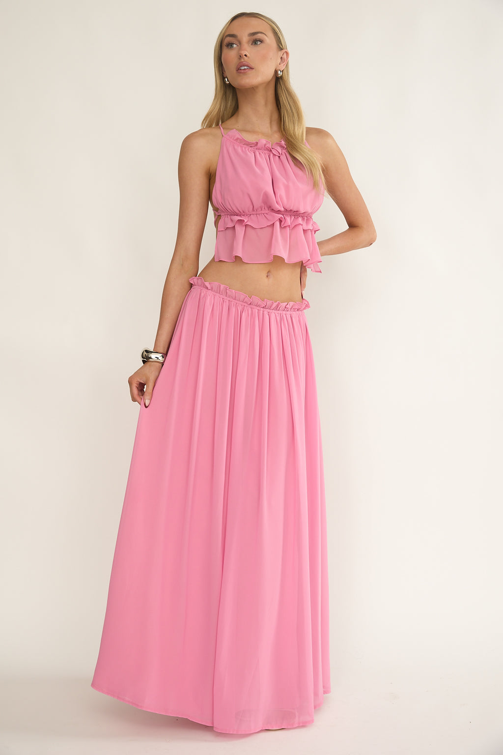 Marivelle Frill Trim Maxi Skirt Pink by Selfie Leslie Australia