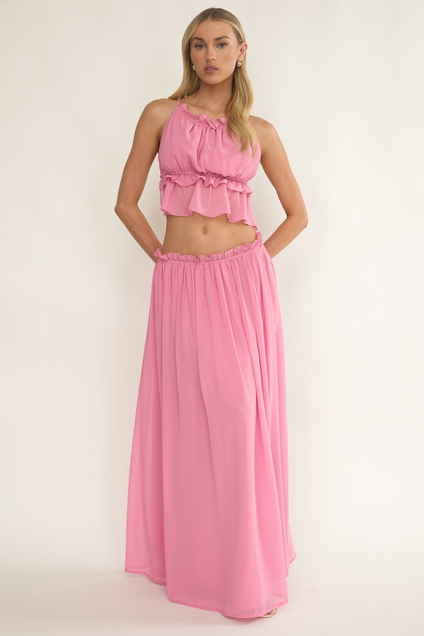 Marivelle Frill Trim Maxi Skirt Pink by Selfie Leslie Australia