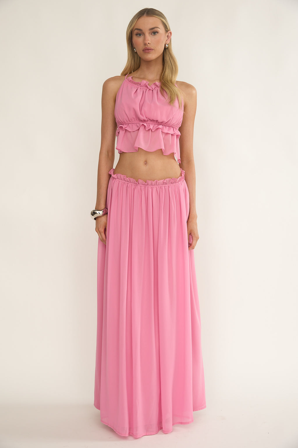Marivelle Frill Trim Maxi Skirt Pink by Selfie Leslie Australia