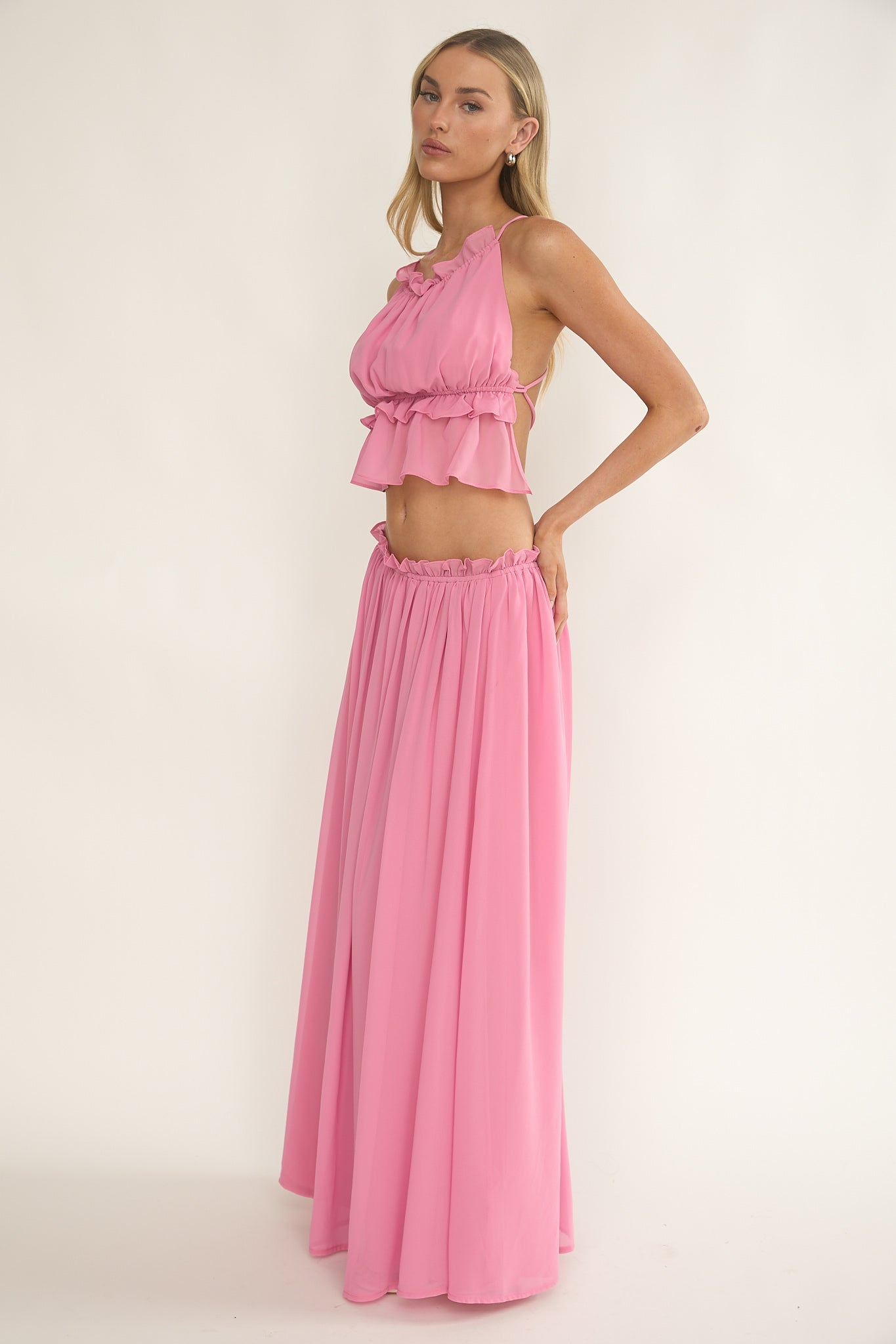 Marivelle Frill Trim Maxi Skirt Pink by Selfie Leslie Australia
