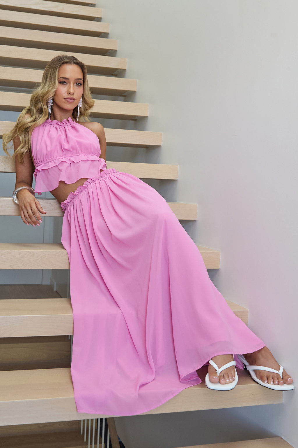 Marivelle Frill Trim Maxi Skirt Pink by Selfie Leslie Australia