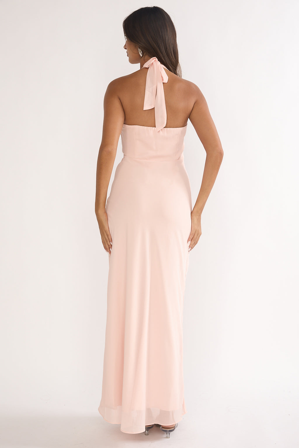 Rovelle Halterneck Pleat Waist Maxi Dress Pink by Selfie Leslie Australia