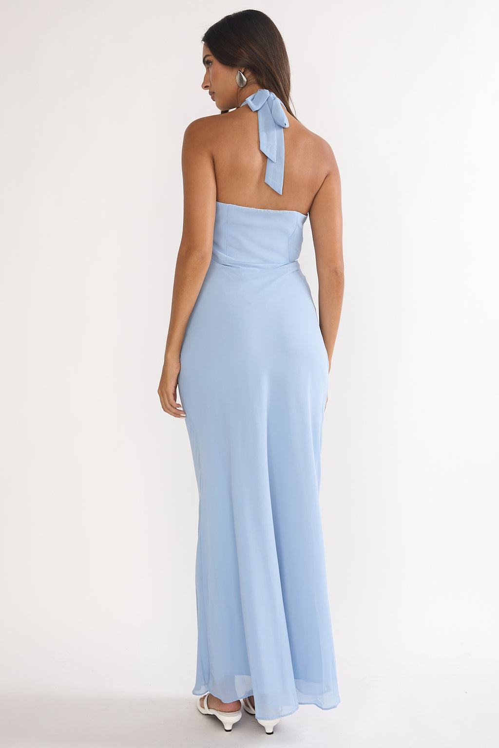 Rovelle Halterneck Pleat Waist Maxi Dress Sky Blue by Selfie Leslie Australia