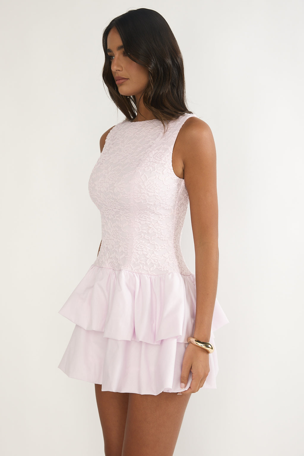 Dalisse Tiered Bubble Hem Mini Dress Lilac by Selfie Leslie Australia