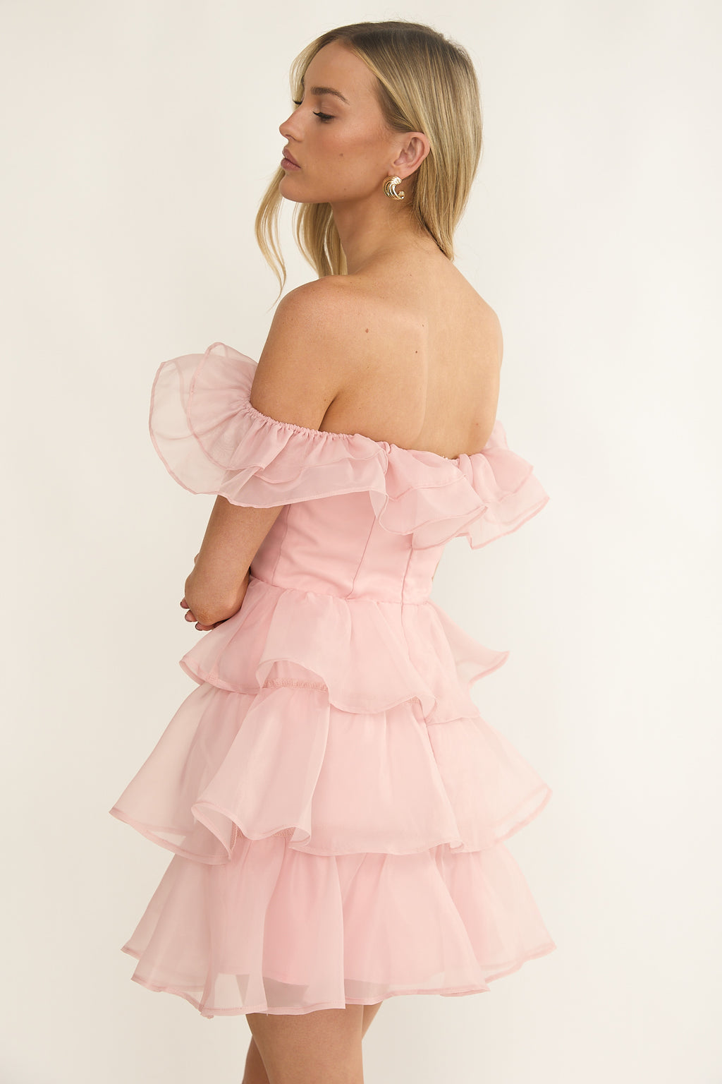 Rosira Off-Shoulder Ruffle Mini Dress Pink by Selfie Leslie Australia