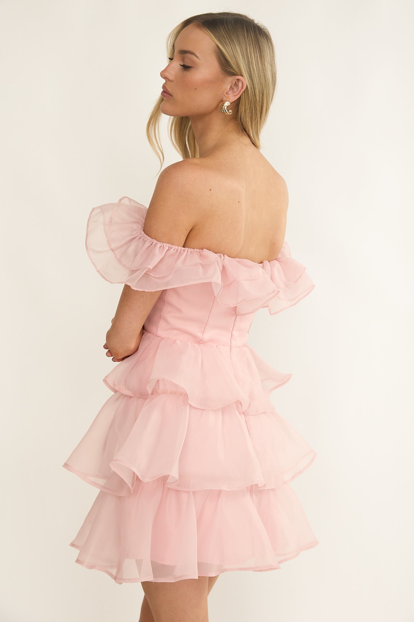 Rosira Off-Shoulder Ruffle Mini Dress Pink by Selfie Leslie Australia
