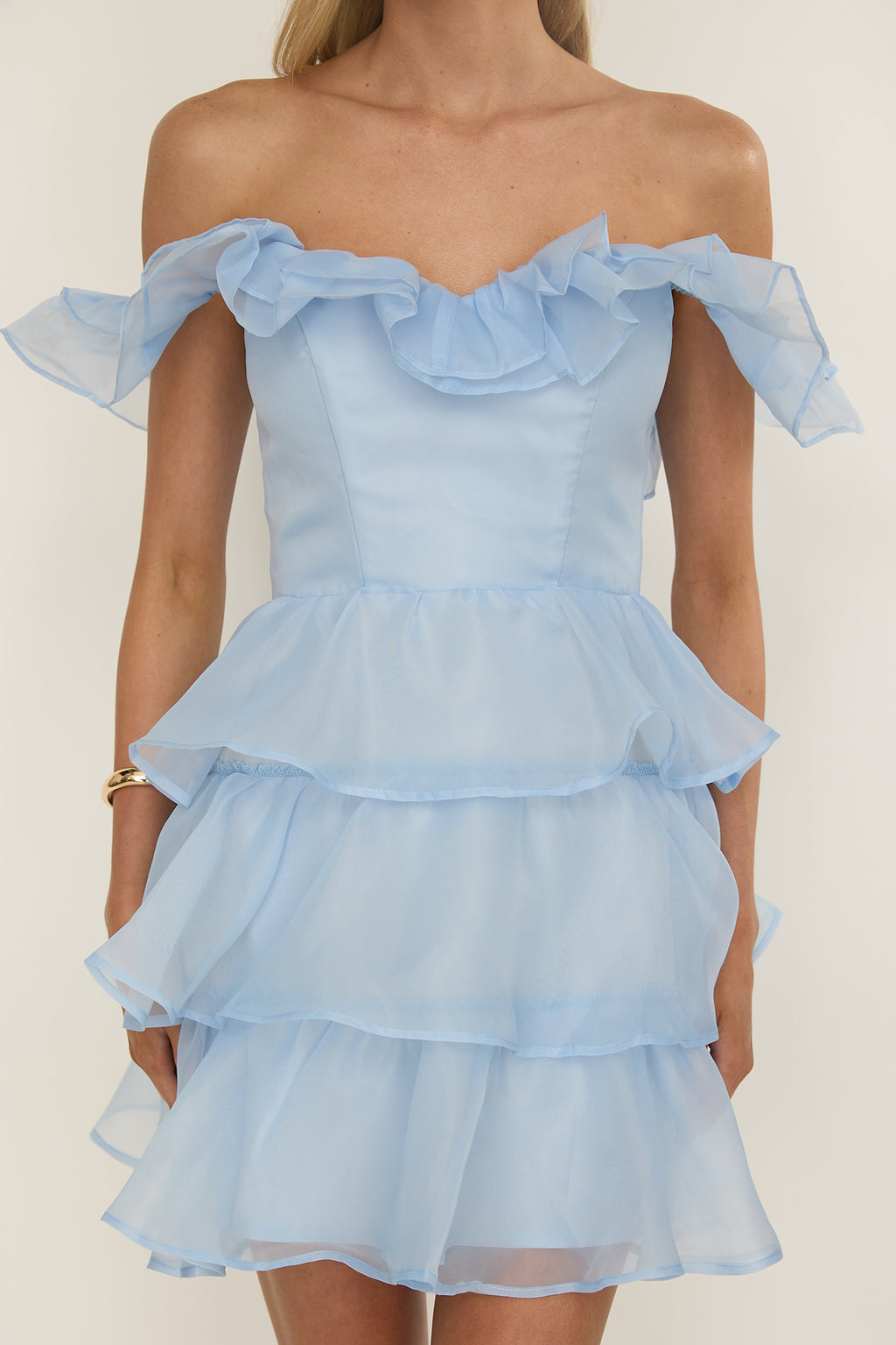 Rosira Off-Shoulder Ruffle Mini Dress Sky Blue by Selfie Leslie Australia