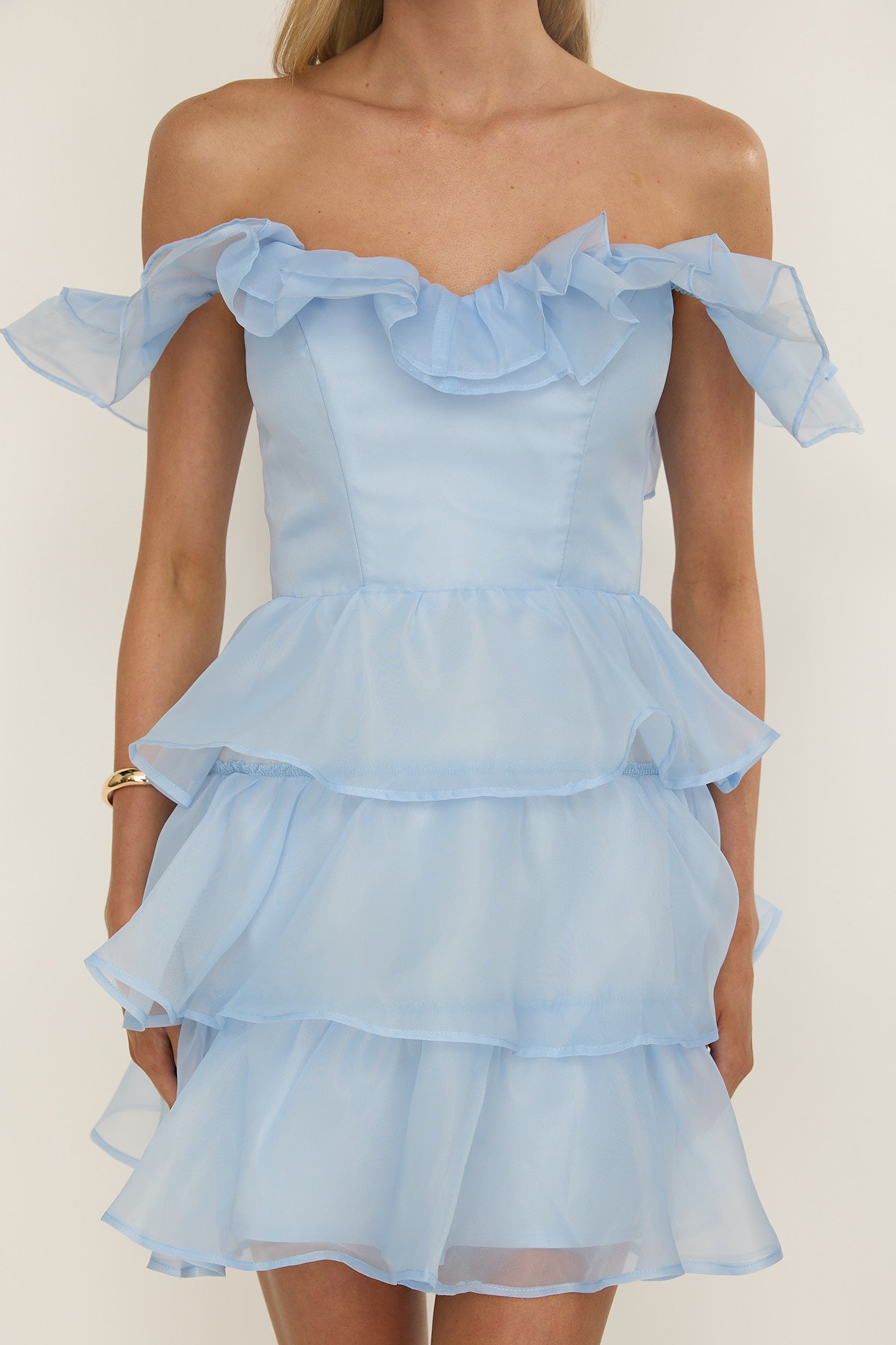 Rosira Off-Shoulder Ruffle Mini Dress Sky Blue by Selfie Leslie Australia