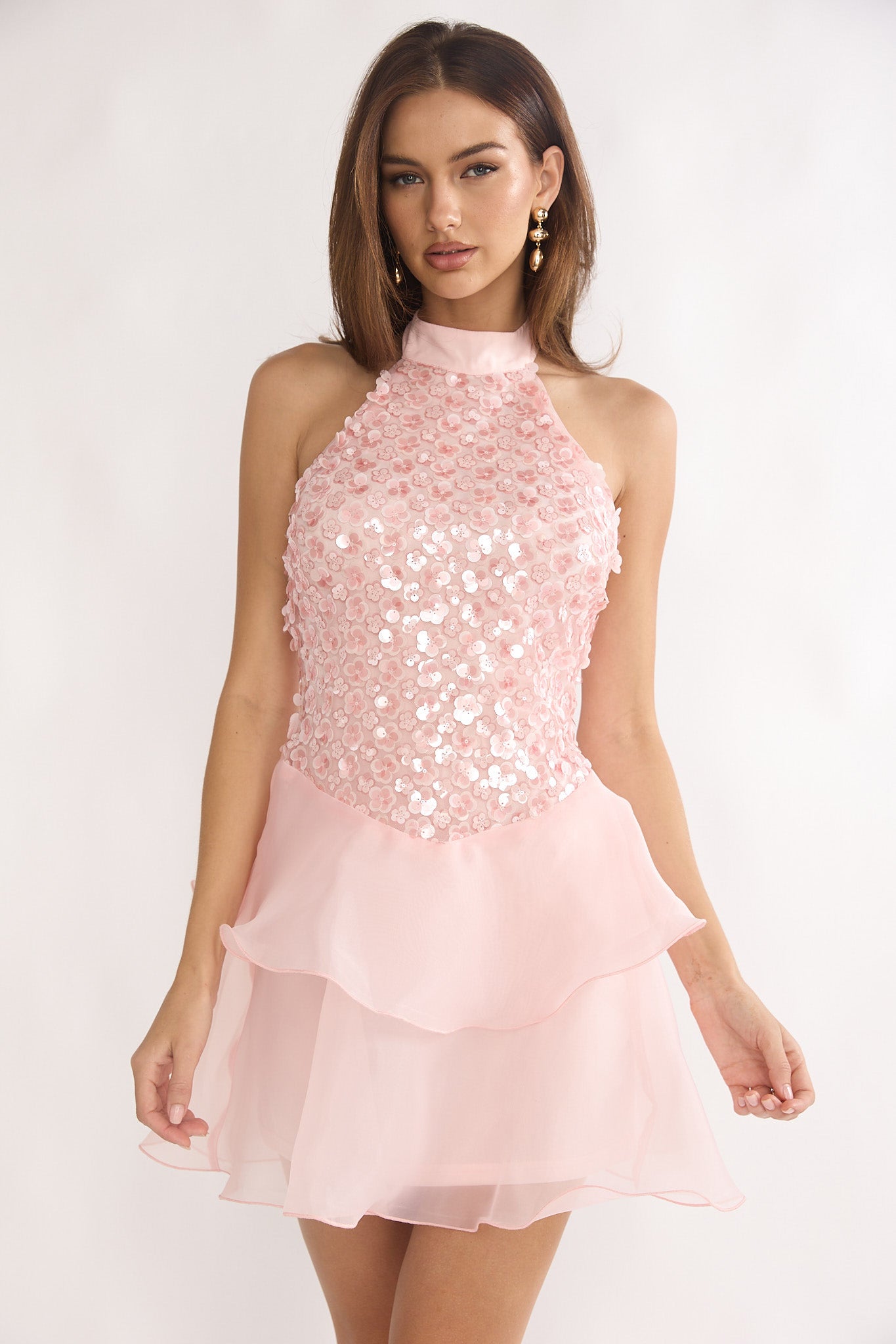 Brietta Embellished Bodice Mini Dress Blush by Selfie Leslie Australia